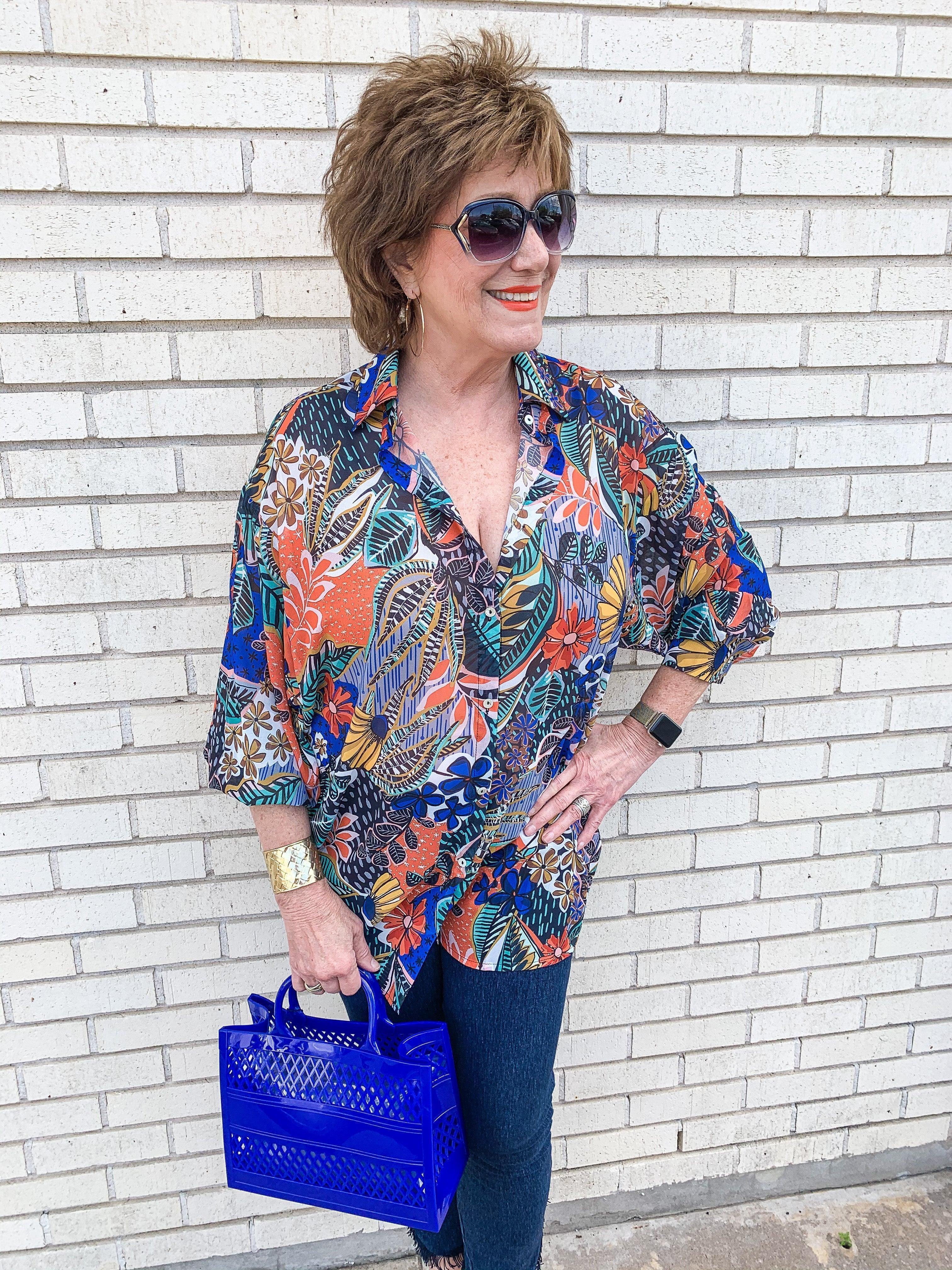 Sheer Floral Button Down
