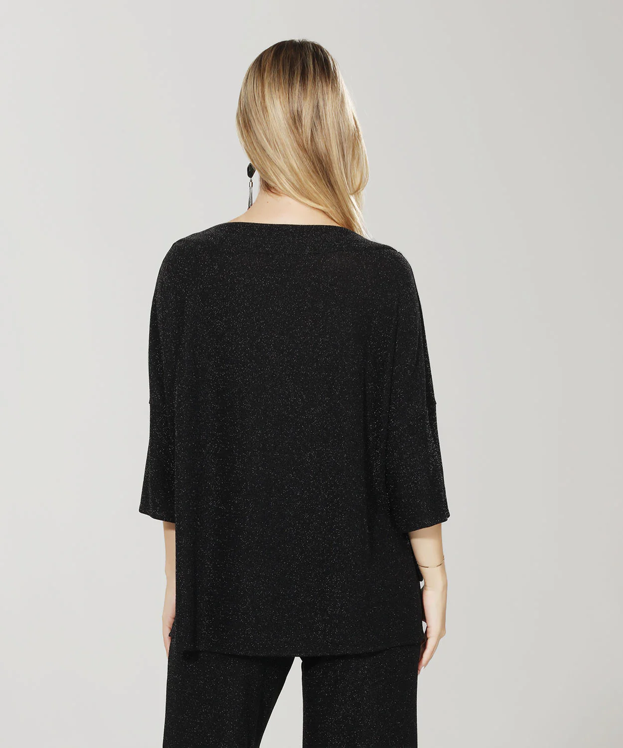 High-Low 3/4 Sleeve Boat Neck Glitter Top - Image 4