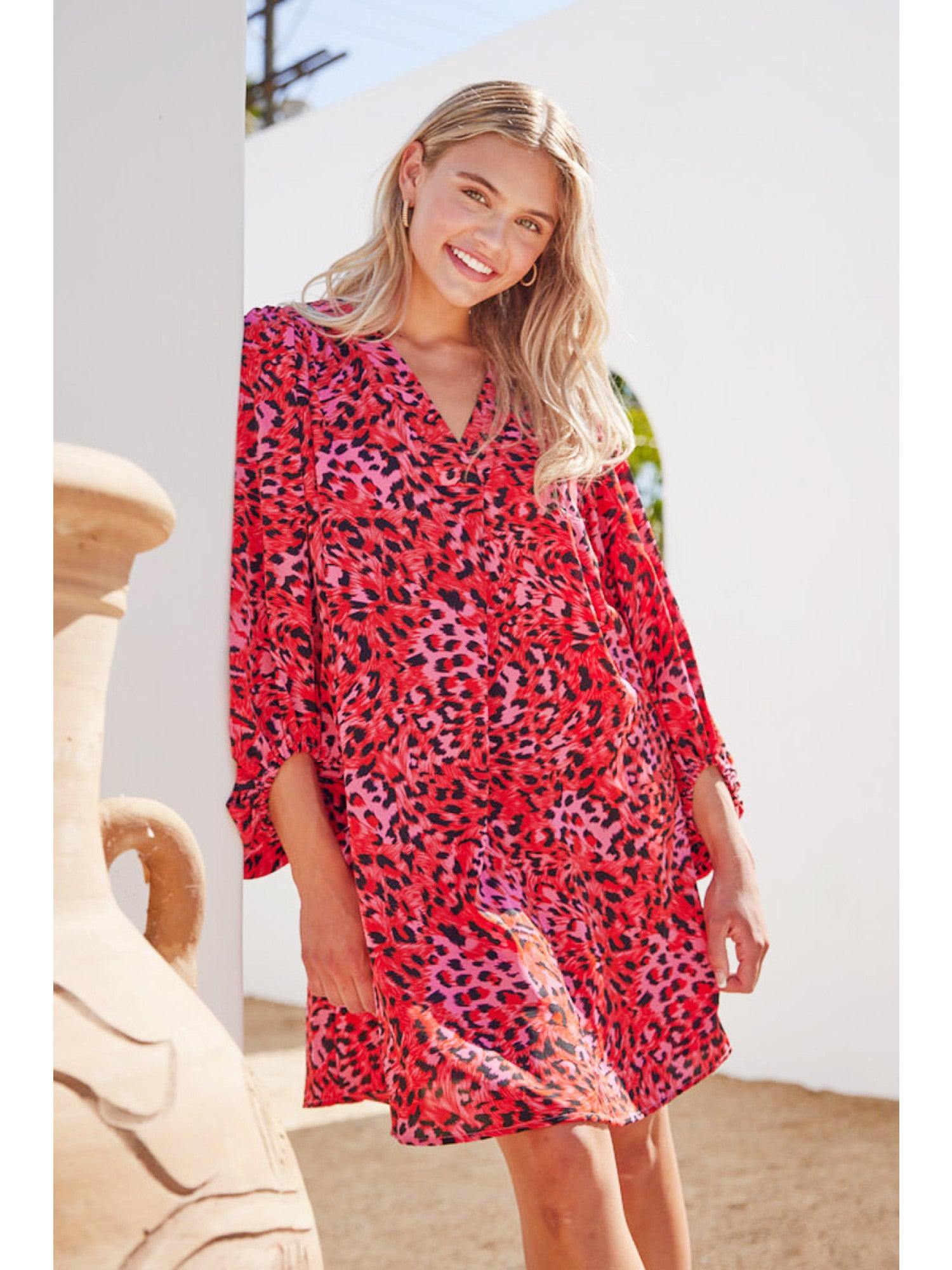 Red and Pink Leopard Dress - Image 2