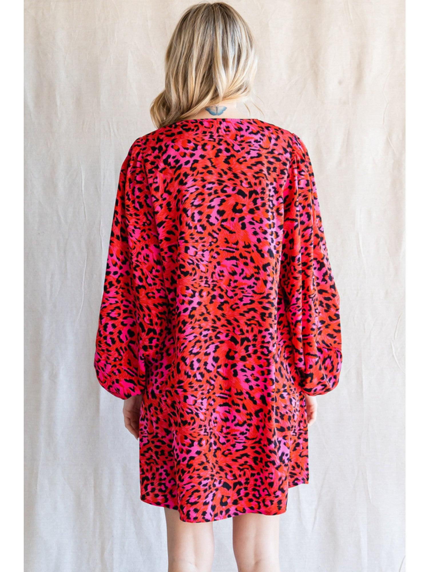 Red and Pink Leopard Dress - Image 3