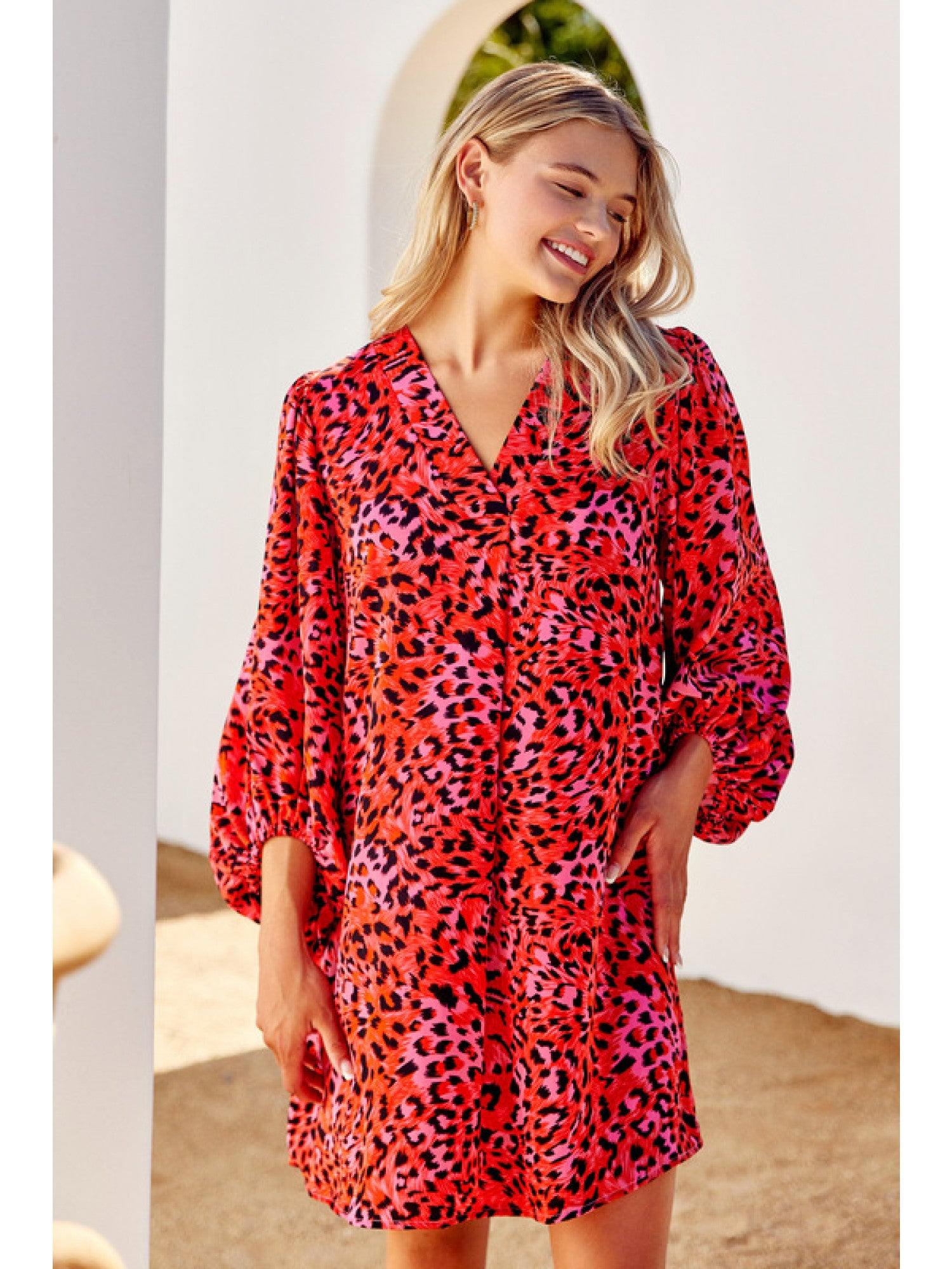 Red and Pink Leopard Dress - Image 4