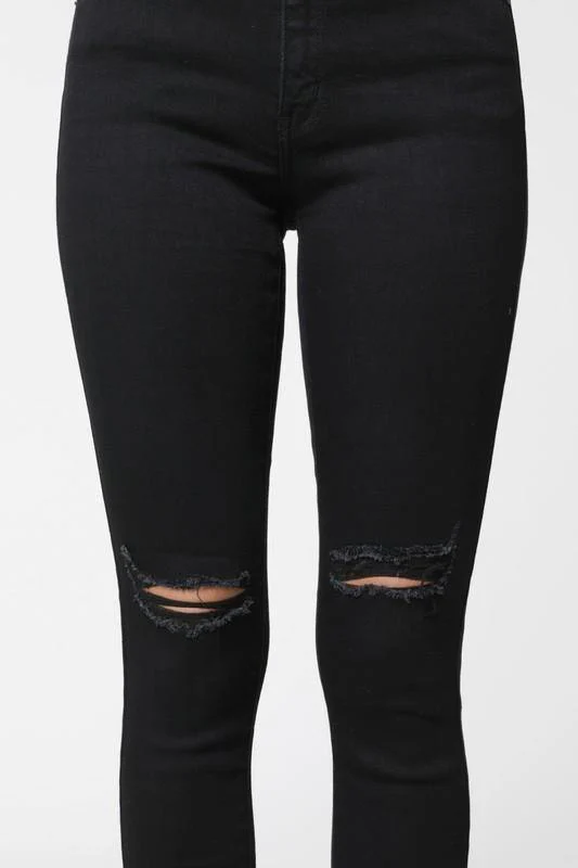 Black Fringe Distressed Jeans - Image 3