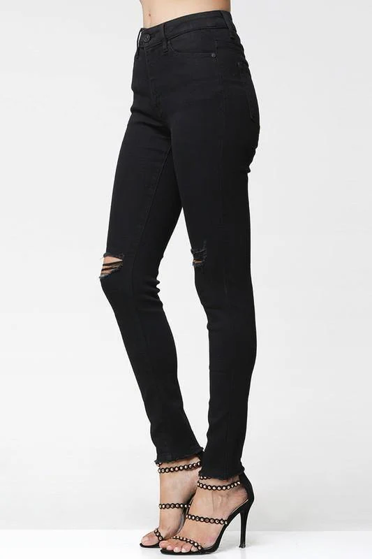 Black Fringe Distressed Jeans - Image 4