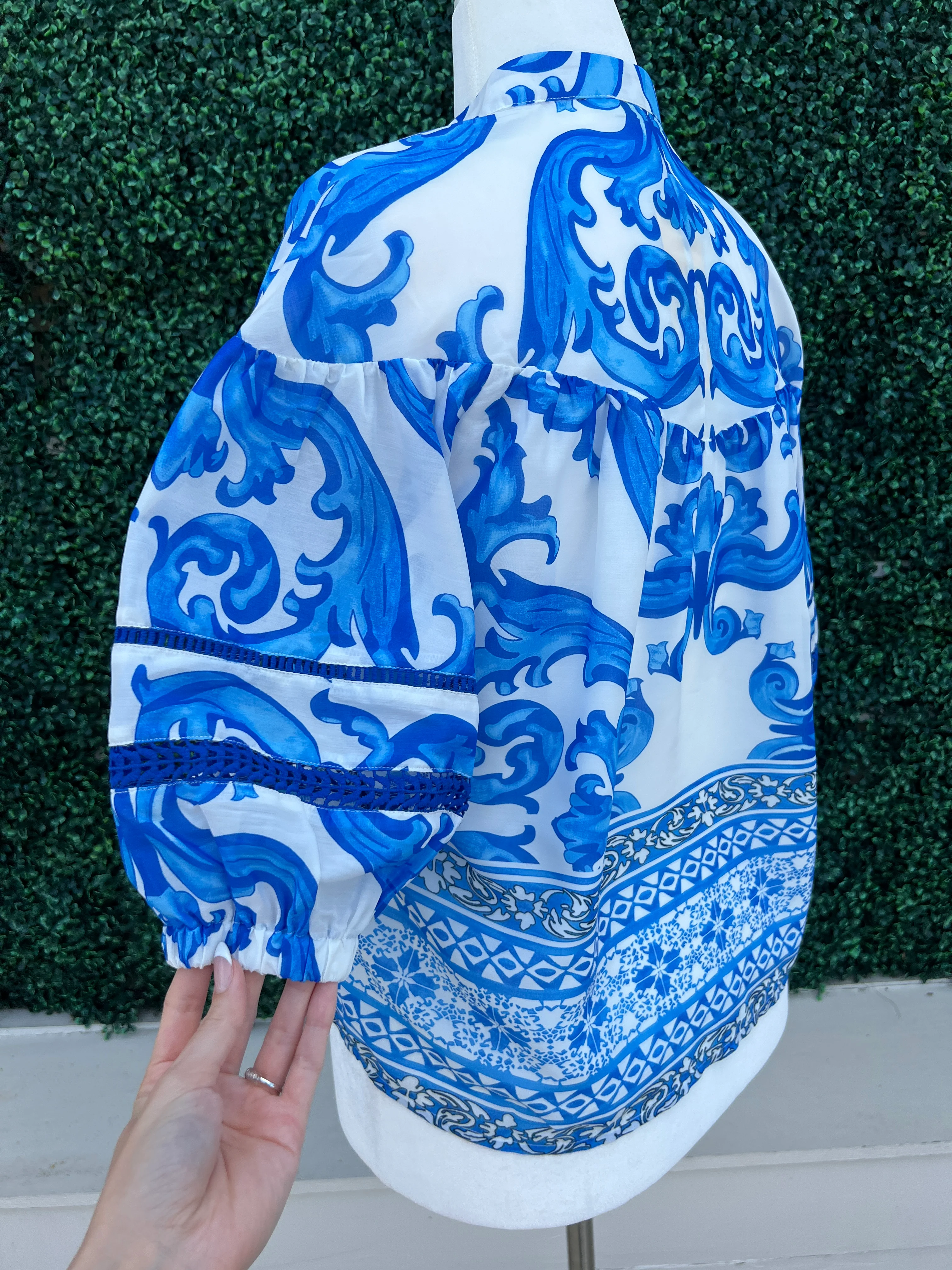 Blue and White Drop Puff Top - Image 5
