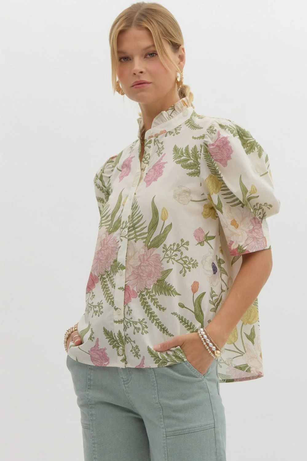 Botanical Print Button Up Blouse - Image 2