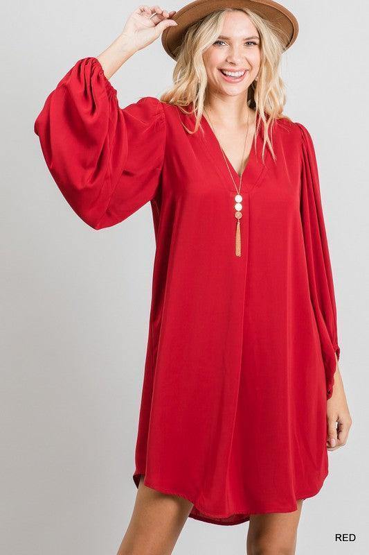 Bubble Sleeved V-Neck Dress - Image 4