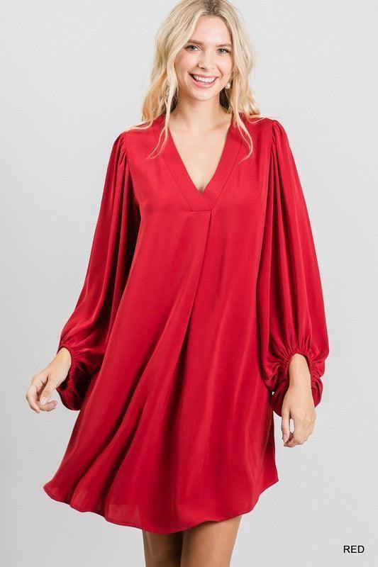Bubble Sleeved V-Neck Dress - Image 6