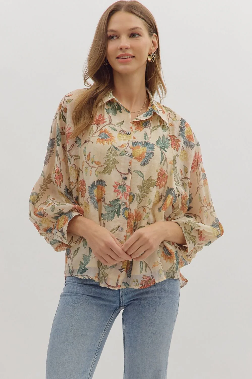 Cream Florals Lightweight Blouse - Image 3