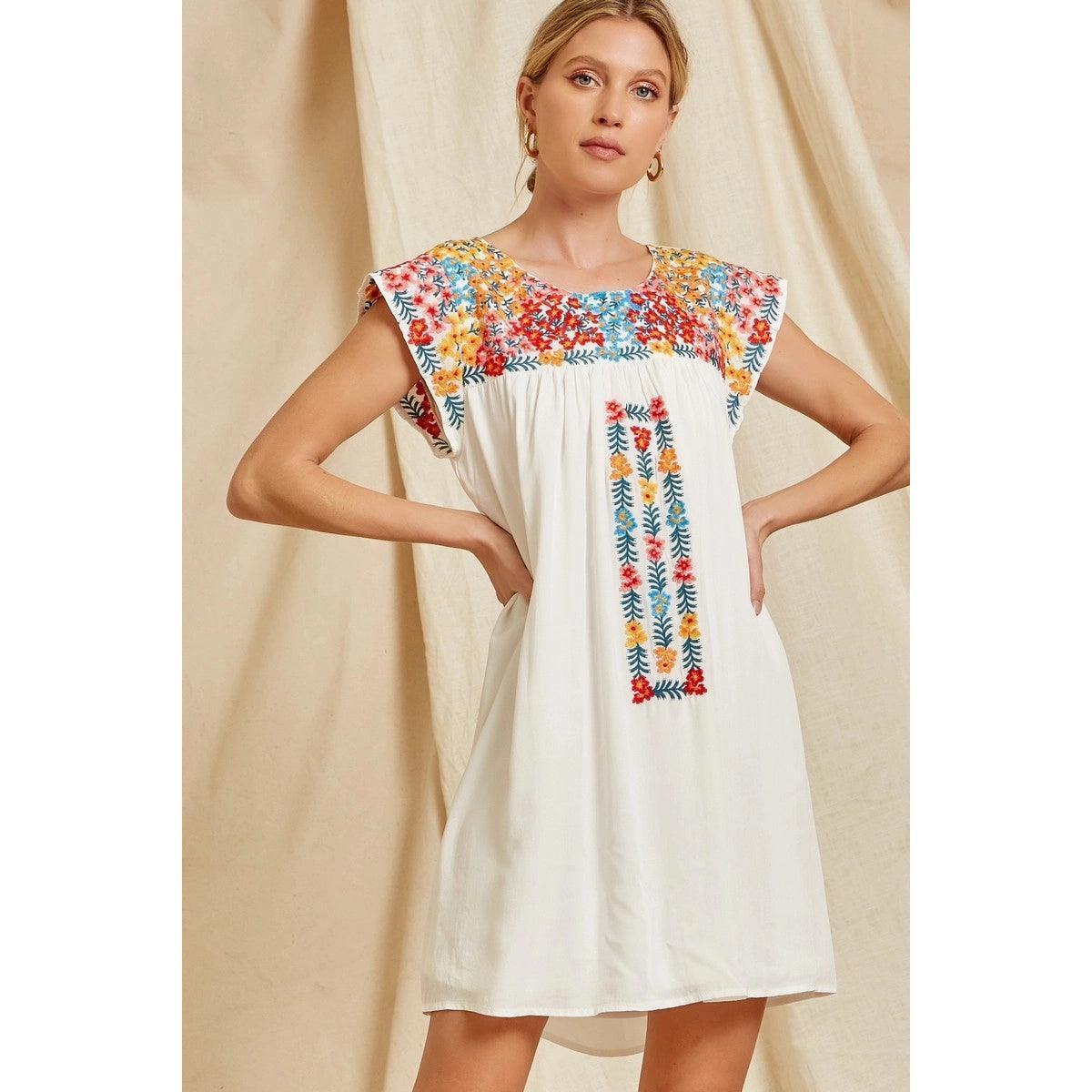 Embroidered Ivory Dress - Image 3