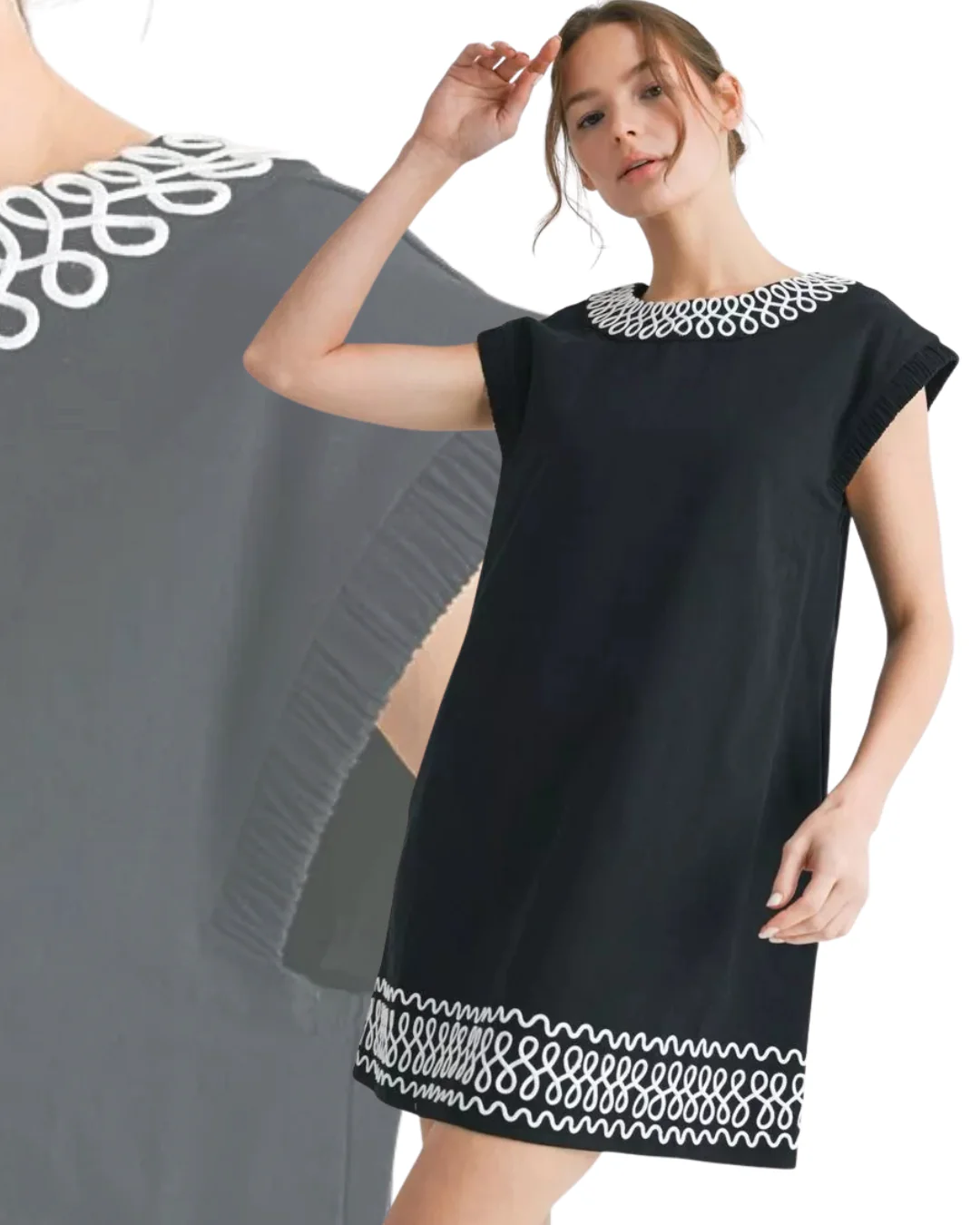 Looping Ribbon Applique Sheath Dress