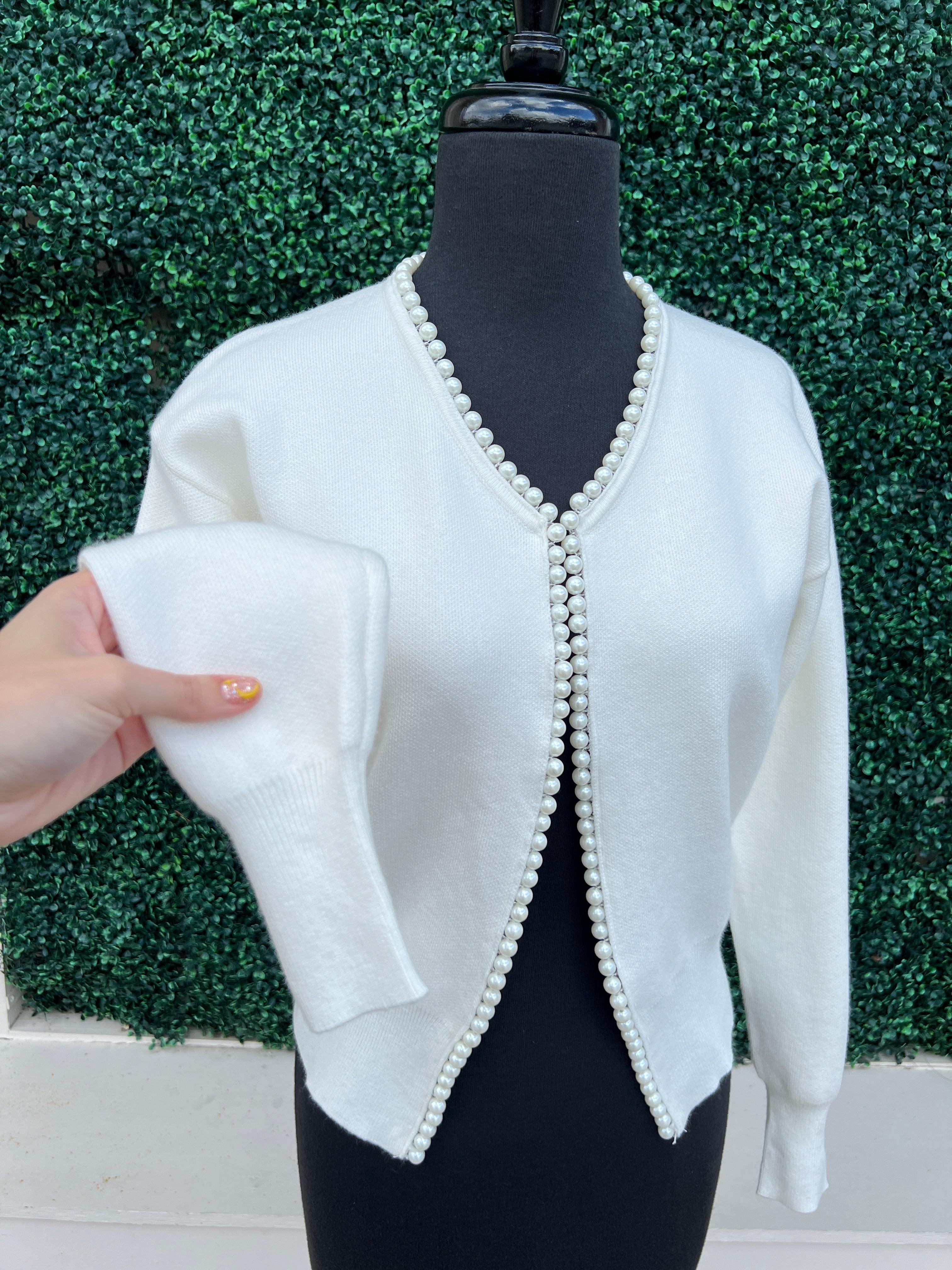 White Pearl Trim Cardigan