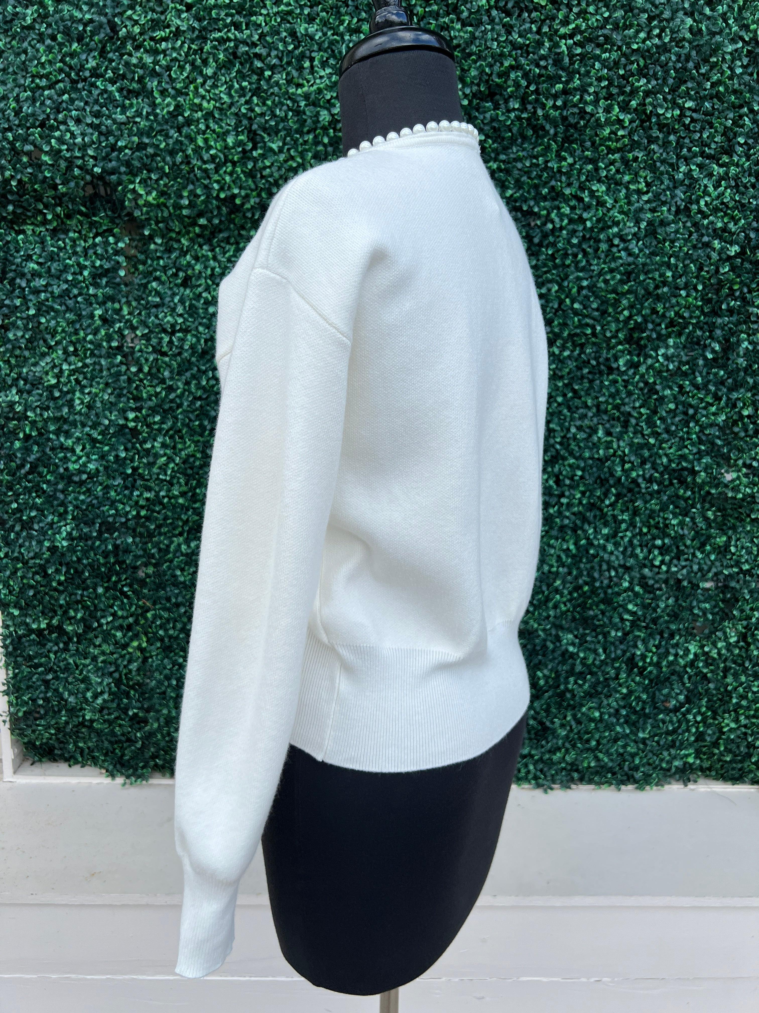 White Pearl Trim Cardigan - Image 4