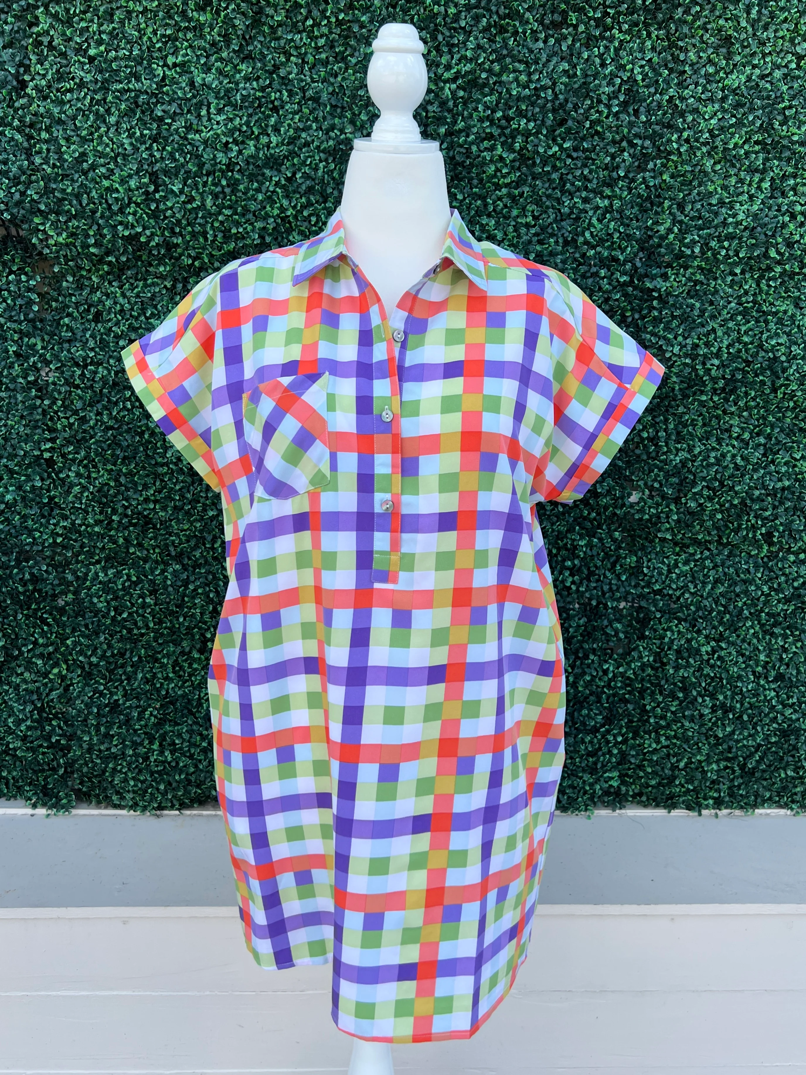 Checker Board Print Shirt Dress - Image 2