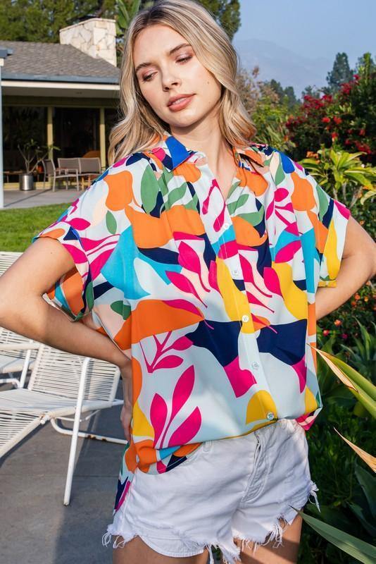Tropical Collared Button Down Top - Image 3