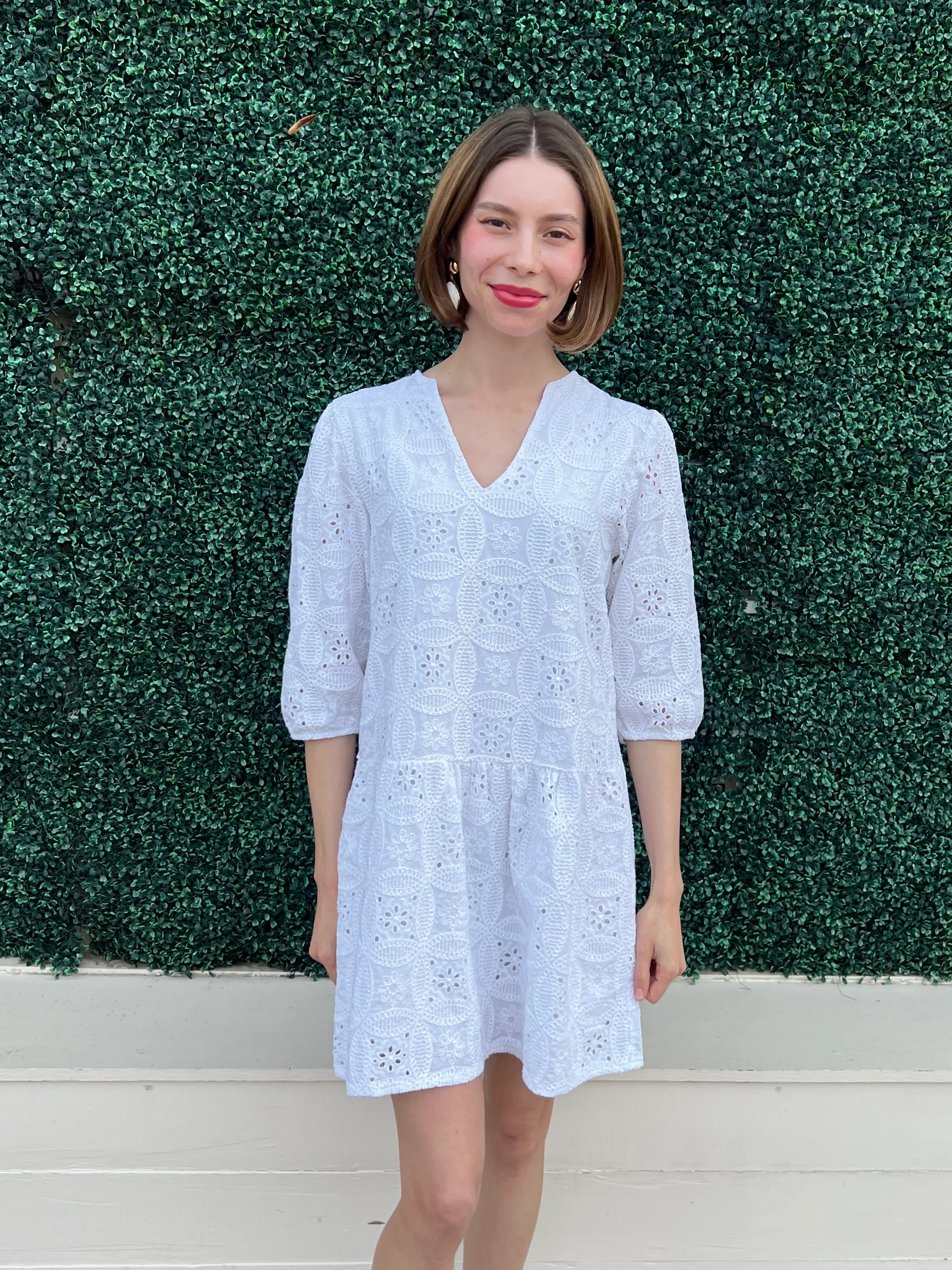 Cotton Eyelet 3/4th Sleeve Dress - Image 3