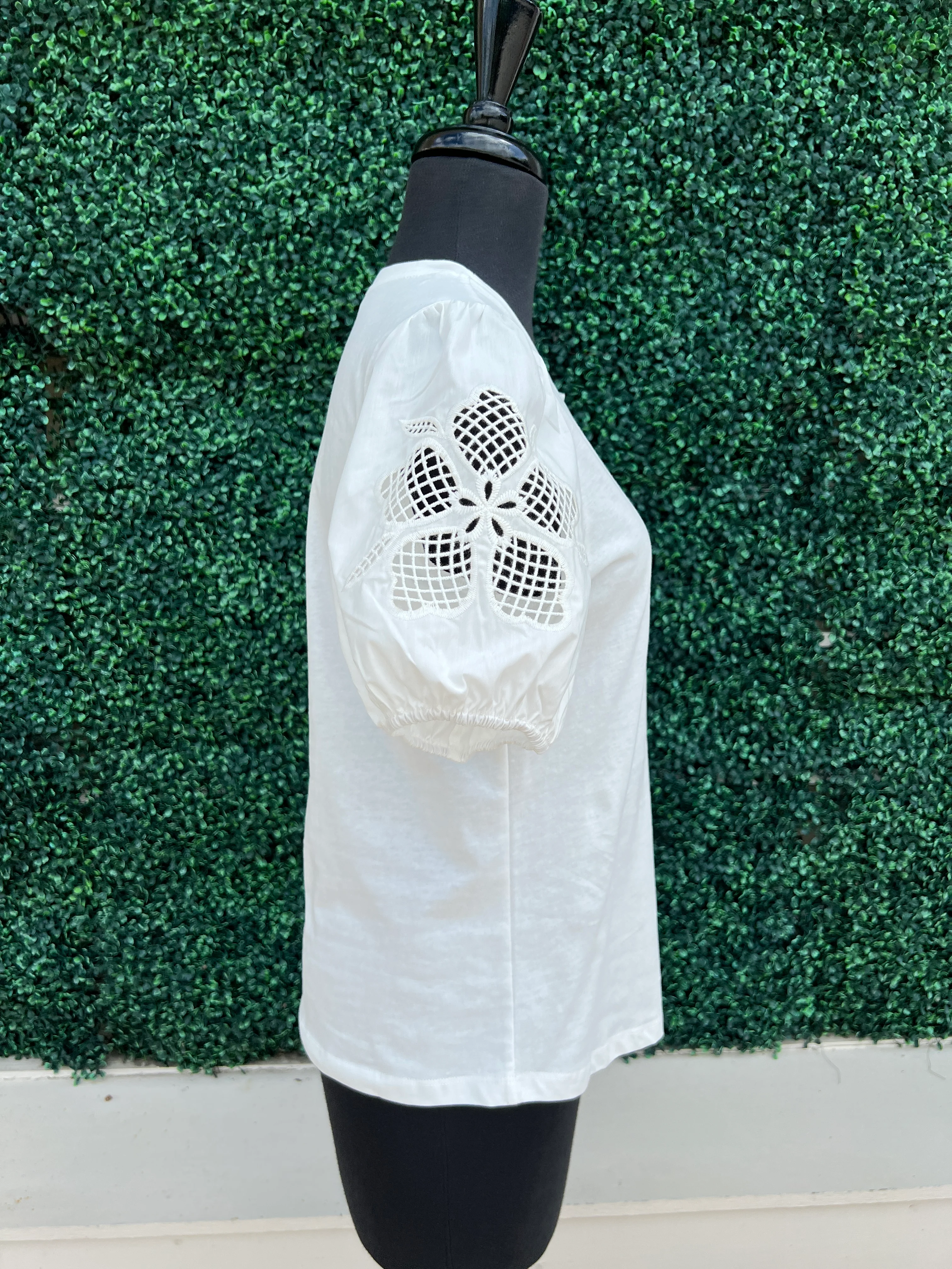 White Tee with Floral Netting - Image 3