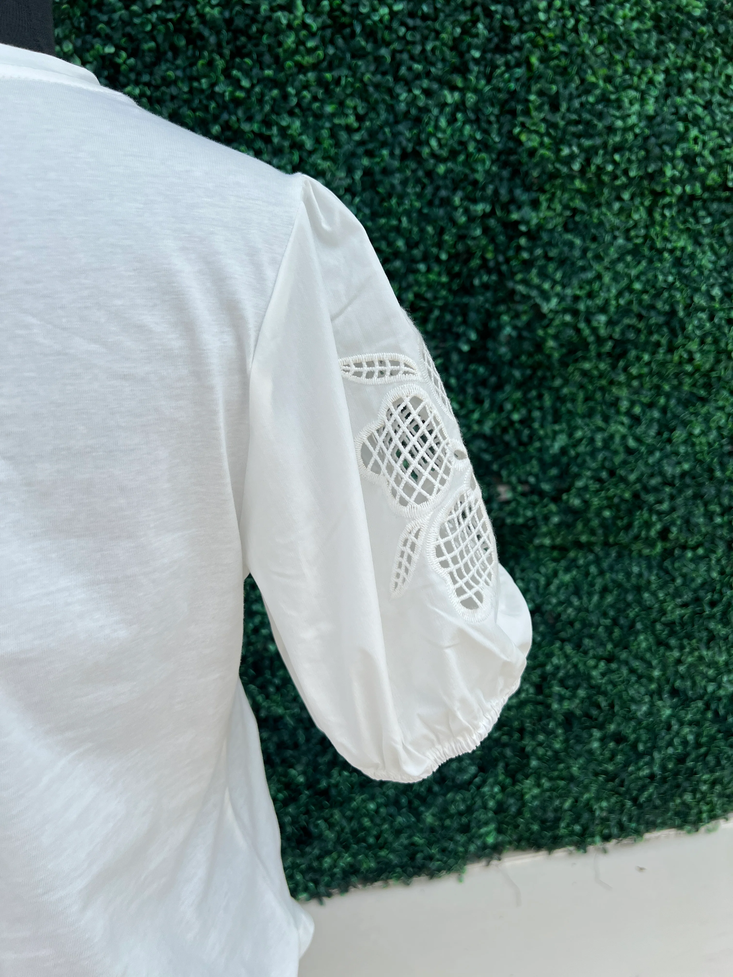 White Tee with Floral Netting - Image 5