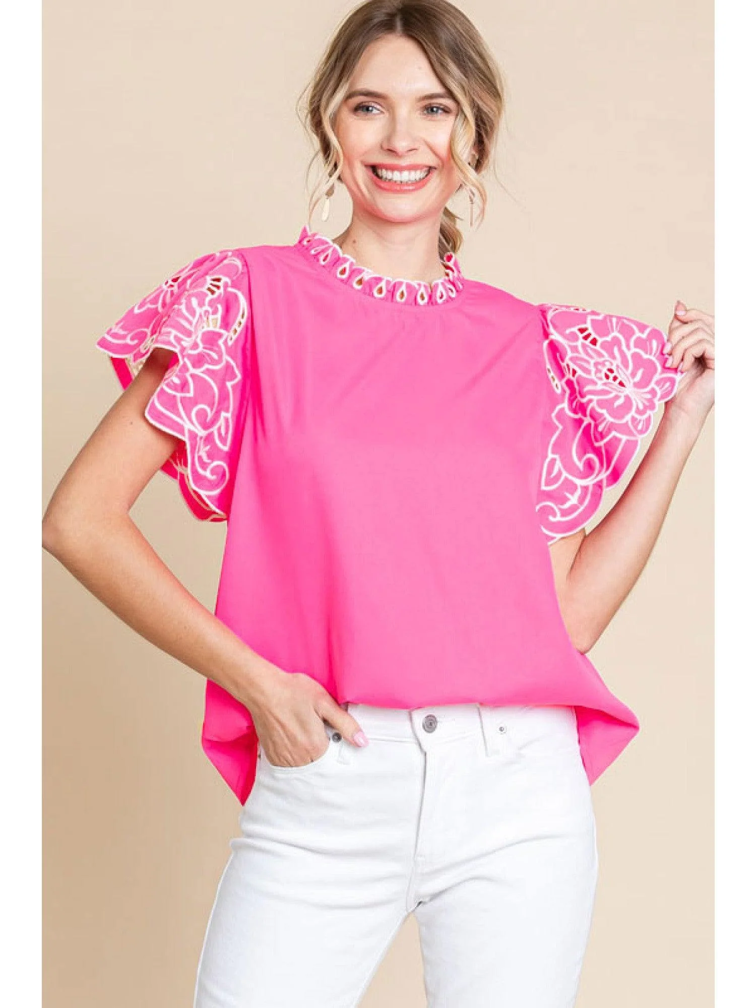 Hot Pink Flutter Blouse - Image 3