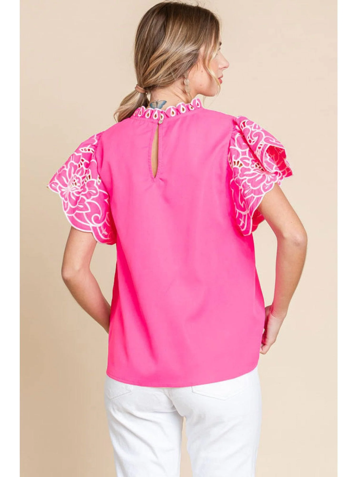 Hot Pink Flutter Blouse - Image 4