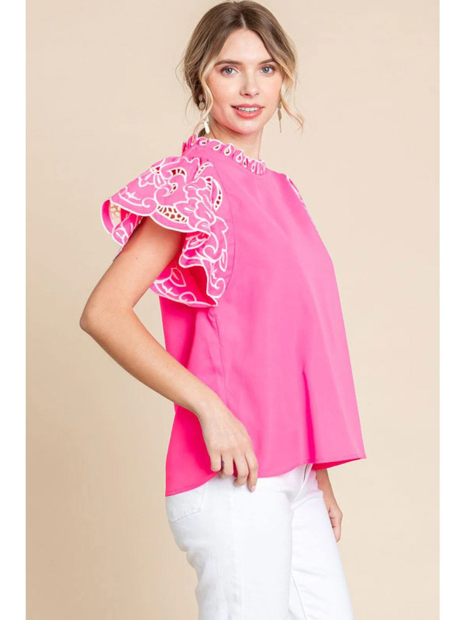 Hot Pink Flutter Blouse - Image 5