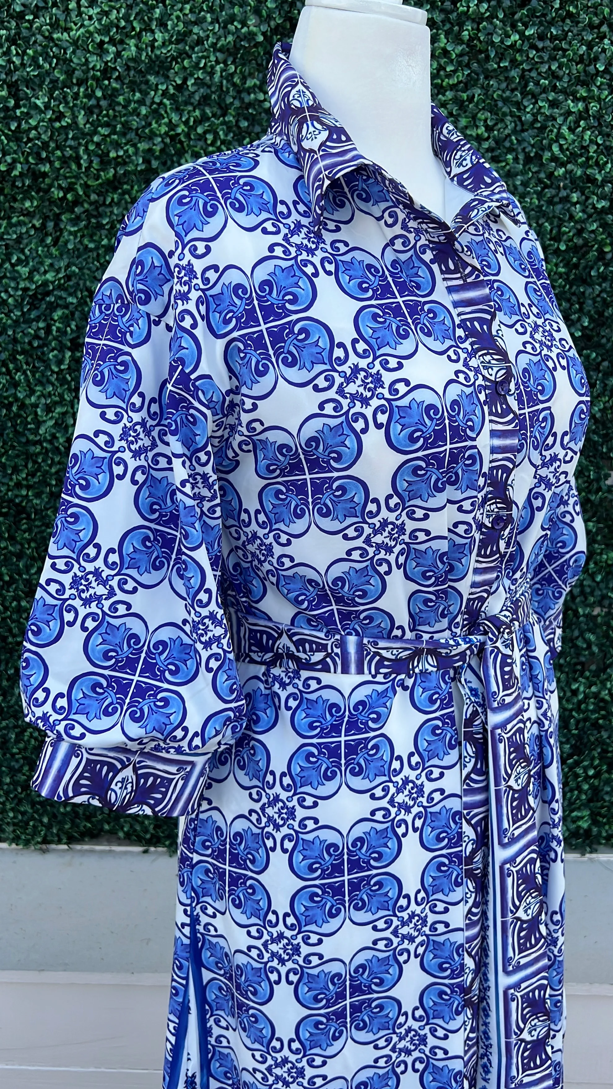Damask Tile Print Maxi Shirt Dress - Image 3