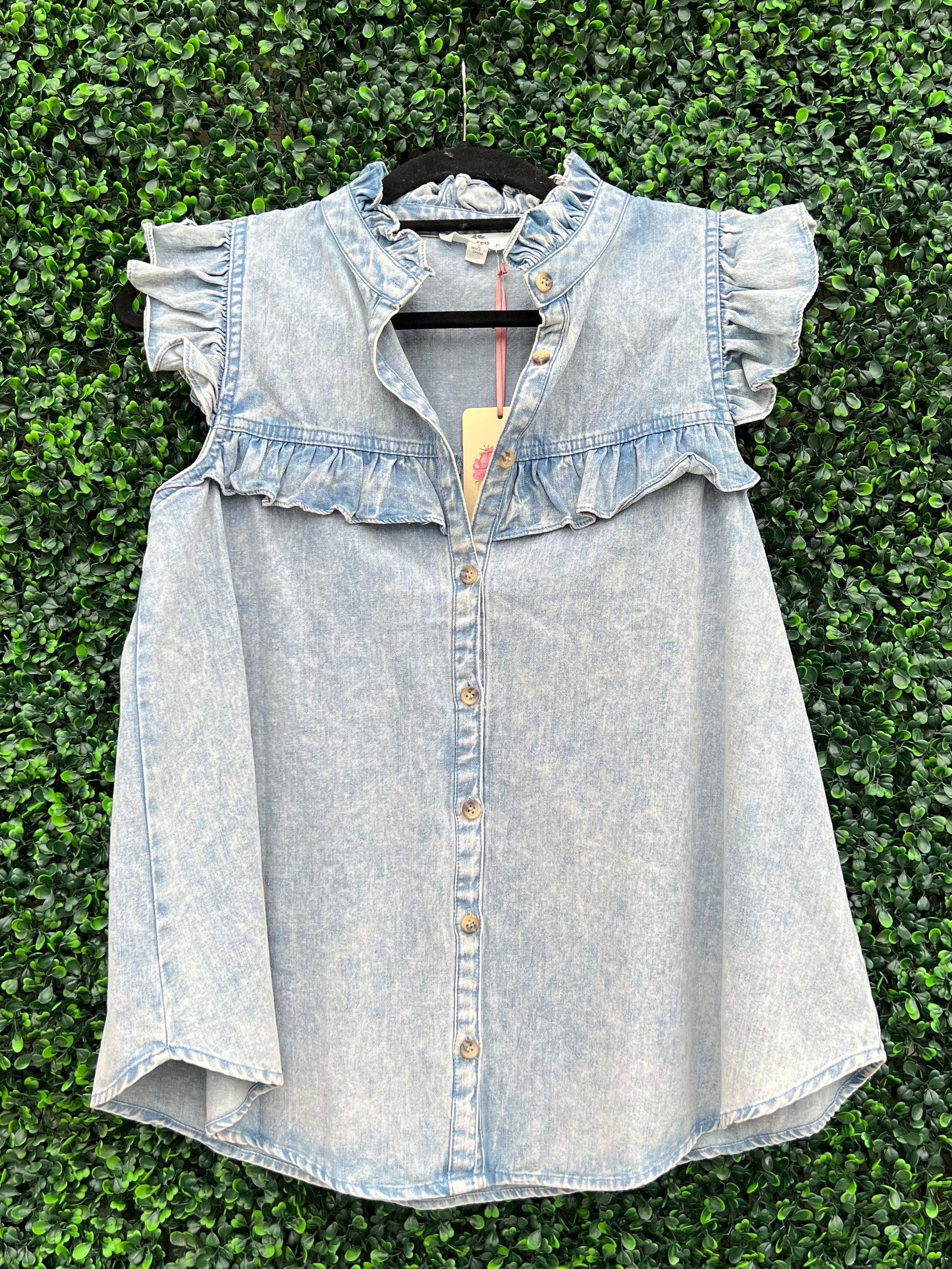 Denim Ruffle Top