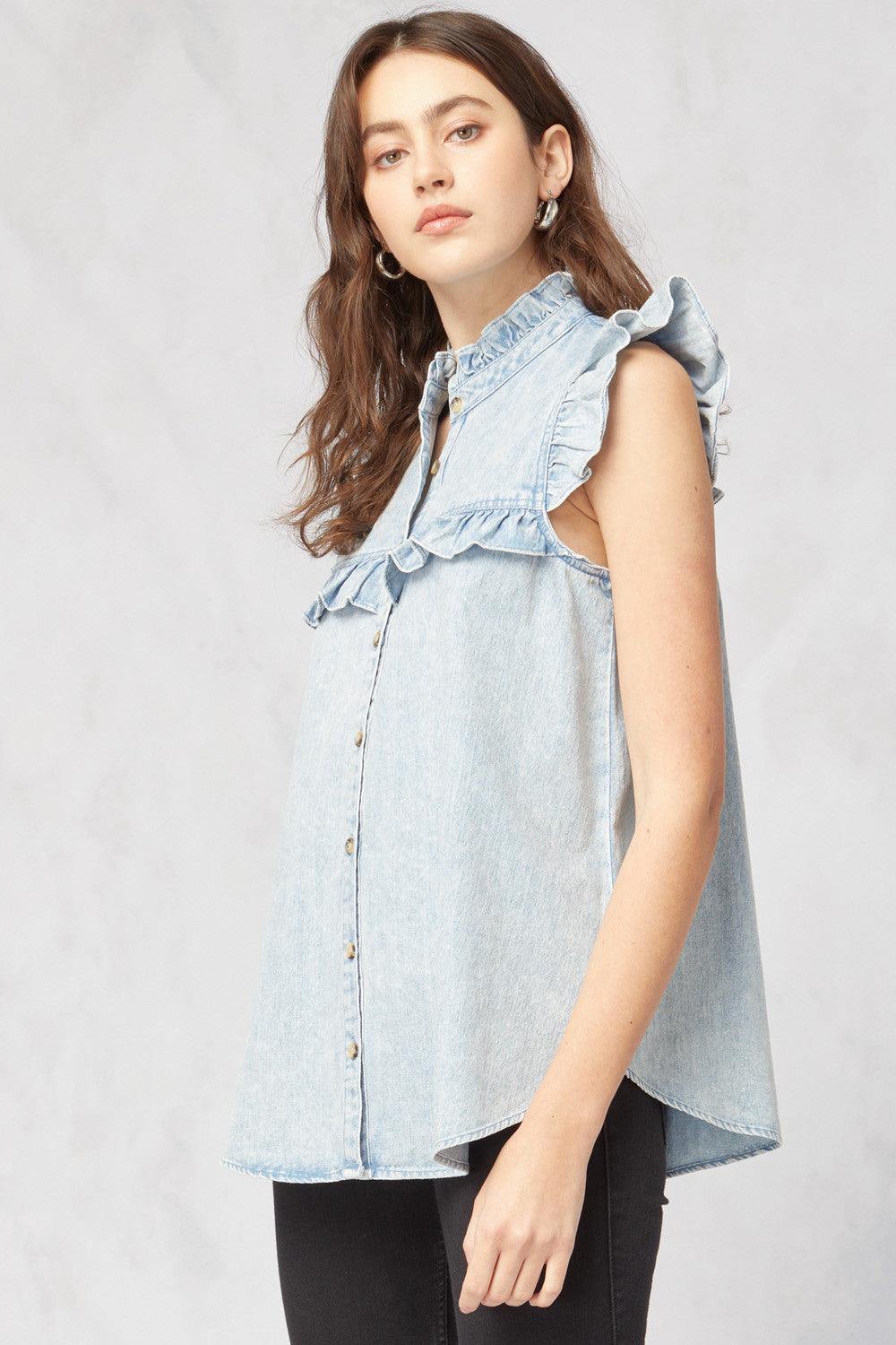 Denim Ruffle Top - Image 4