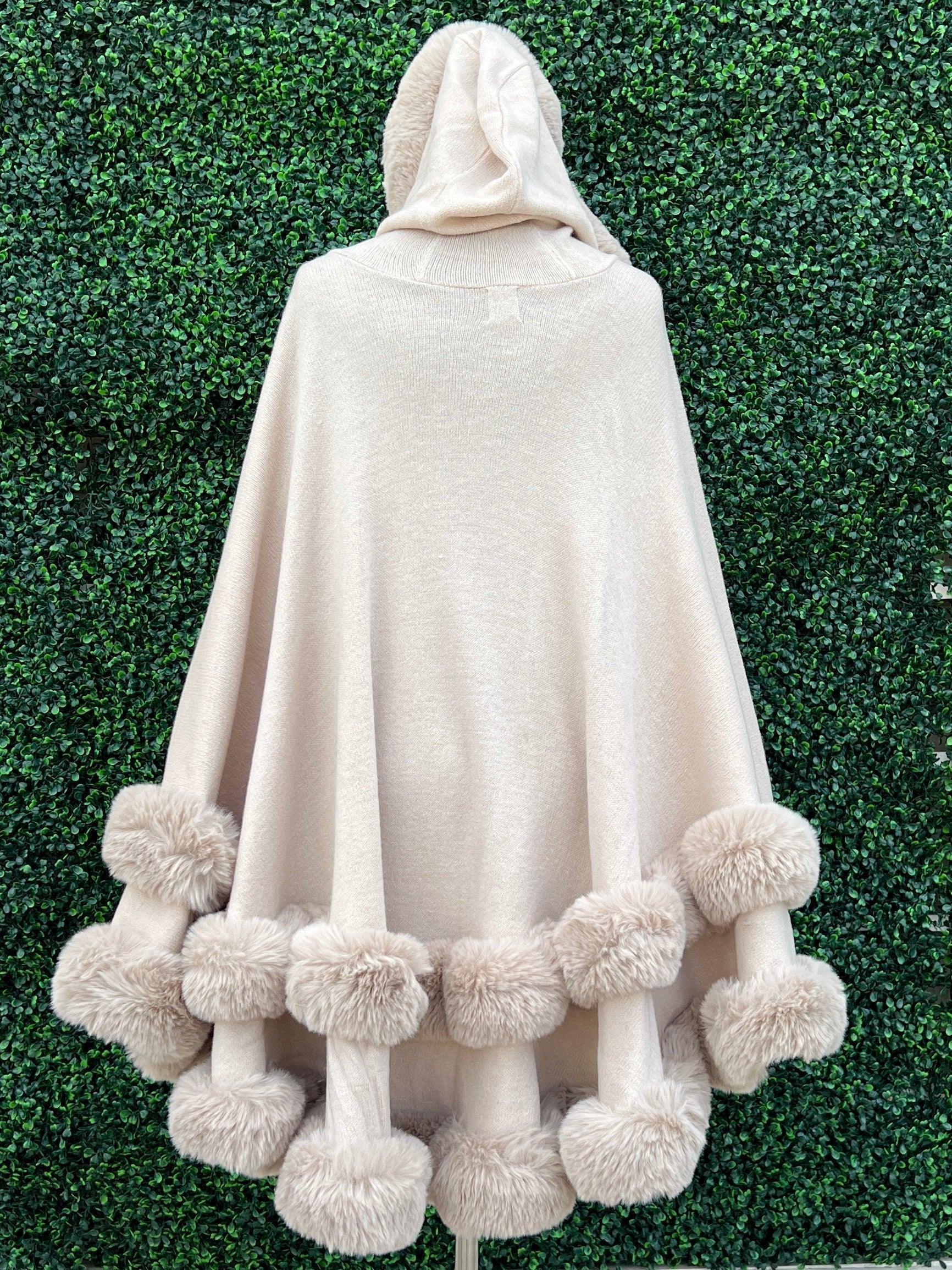 Hooded Double Faux Fur Cape - Image 6