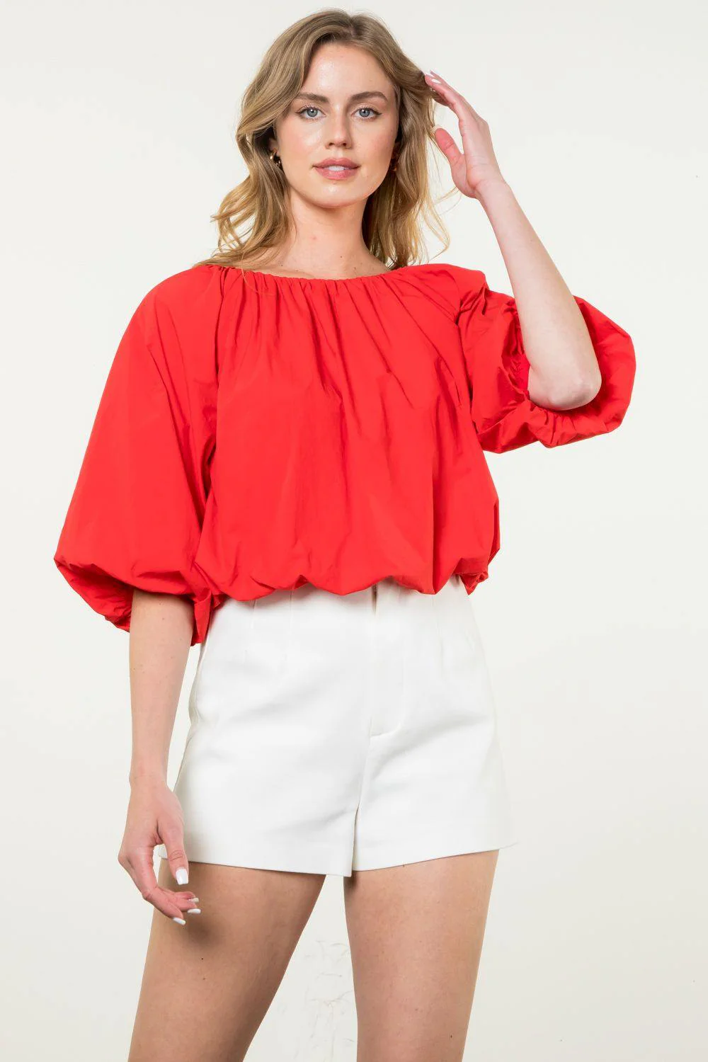 Red Elastic Poplin Blouse - Image 2