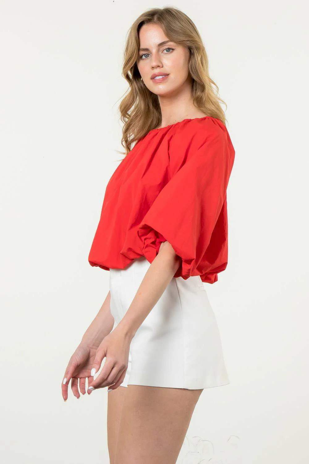 Red Elastic Poplin Blouse - Image 4