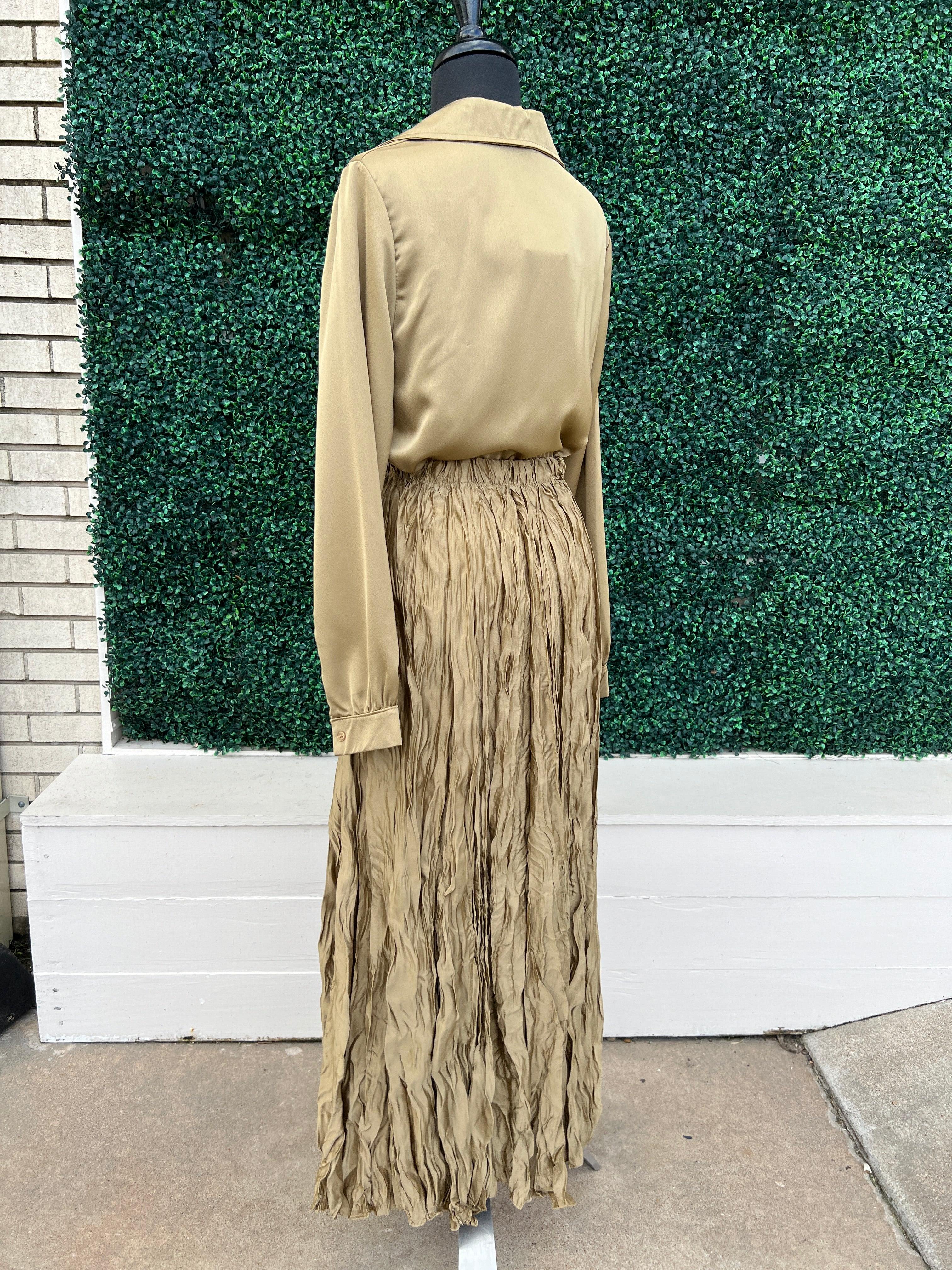Gold Crinkle Maxi Skirt - Image 3