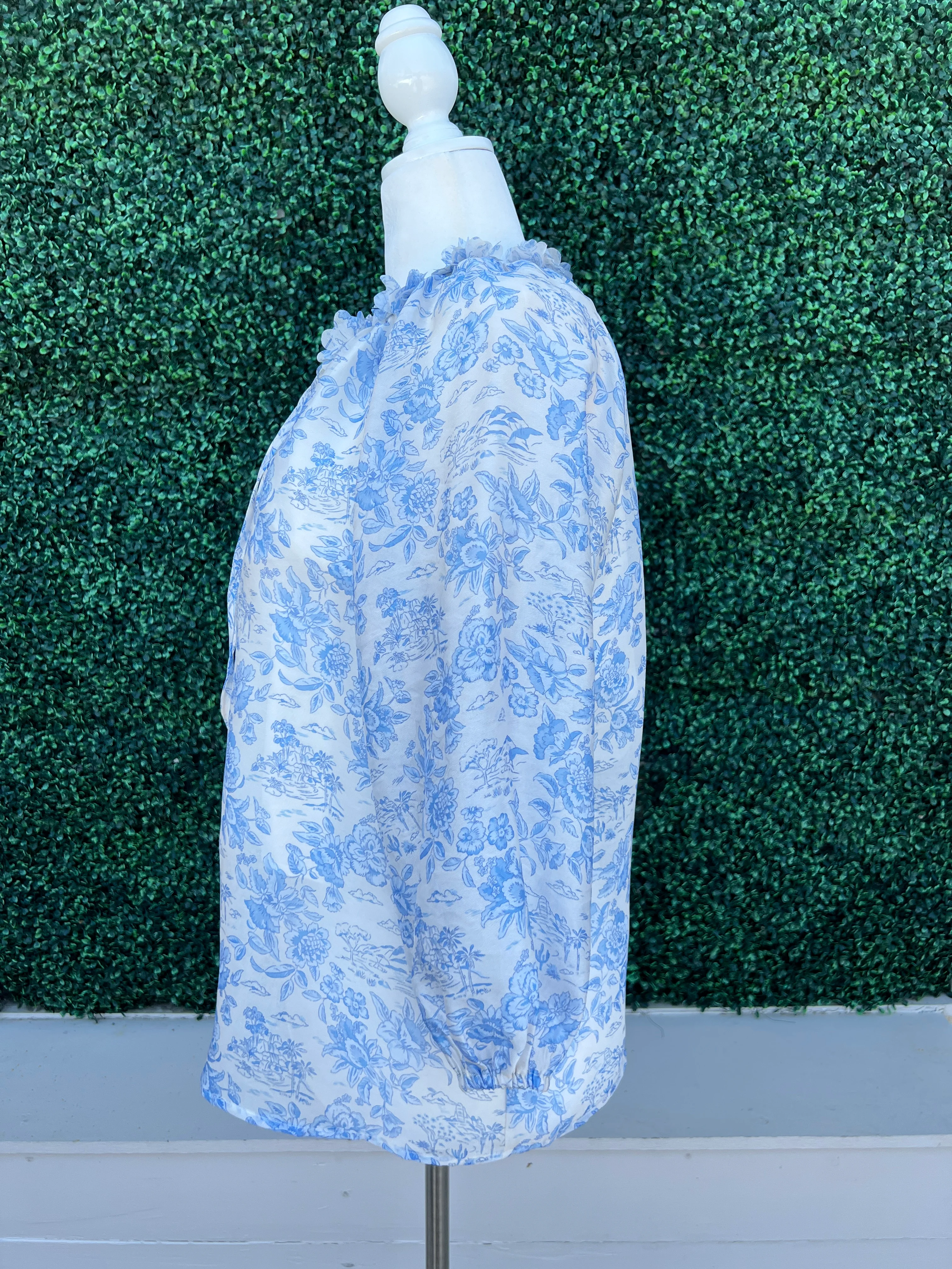 Fabric Flower Blue & White Blouse - Image 4