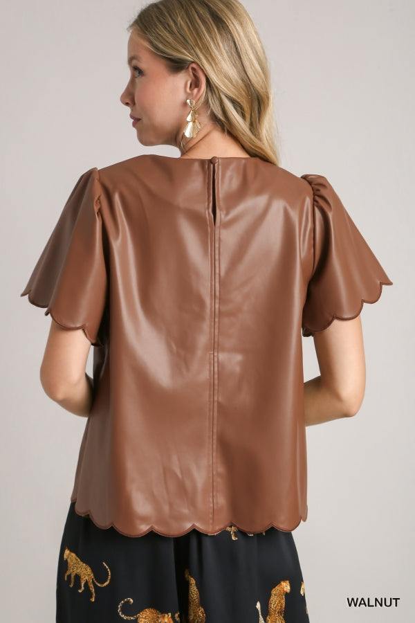 Faux Leather Scalloped Top - Image 2