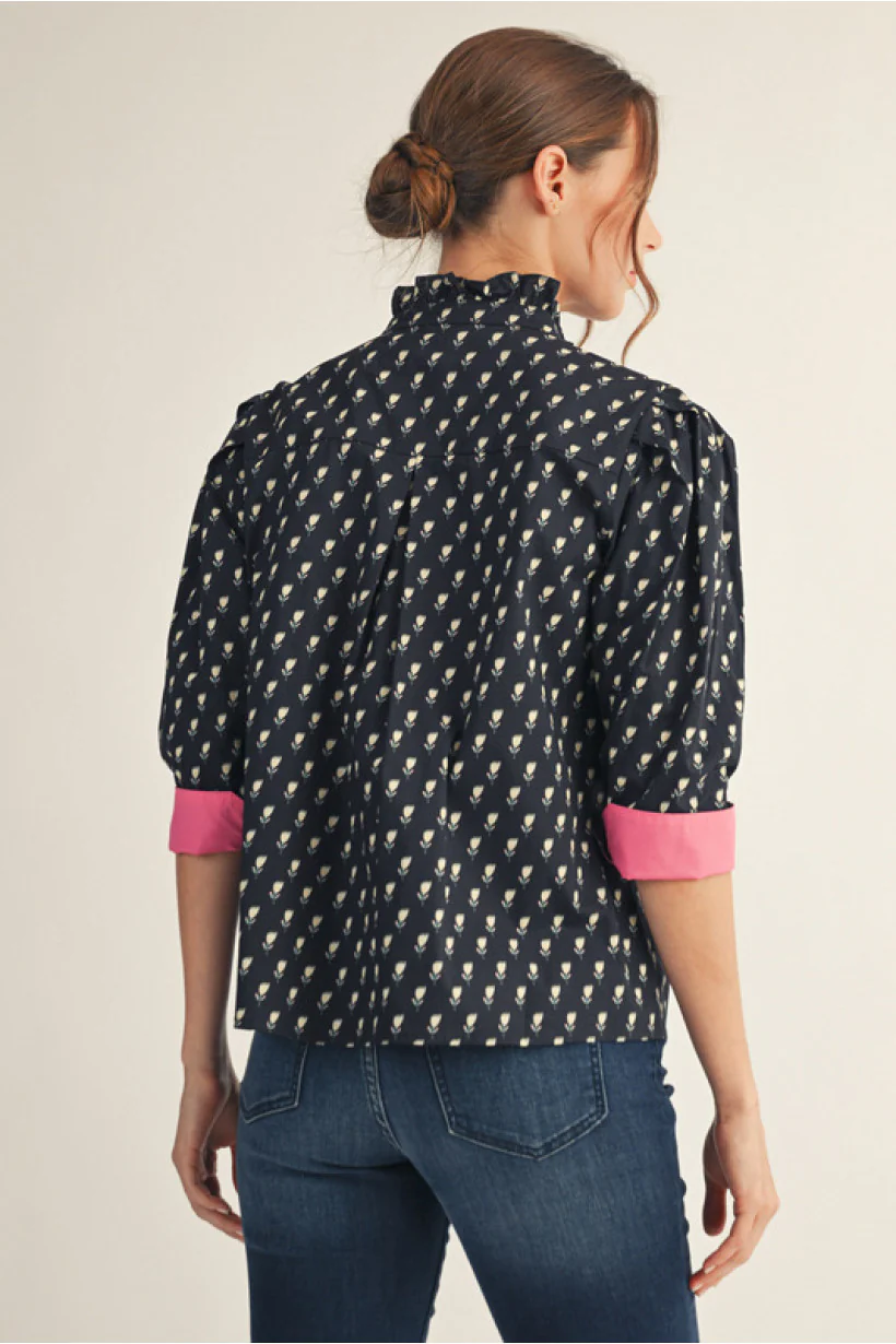 Floral Pink Contrast Blouse - Image 3