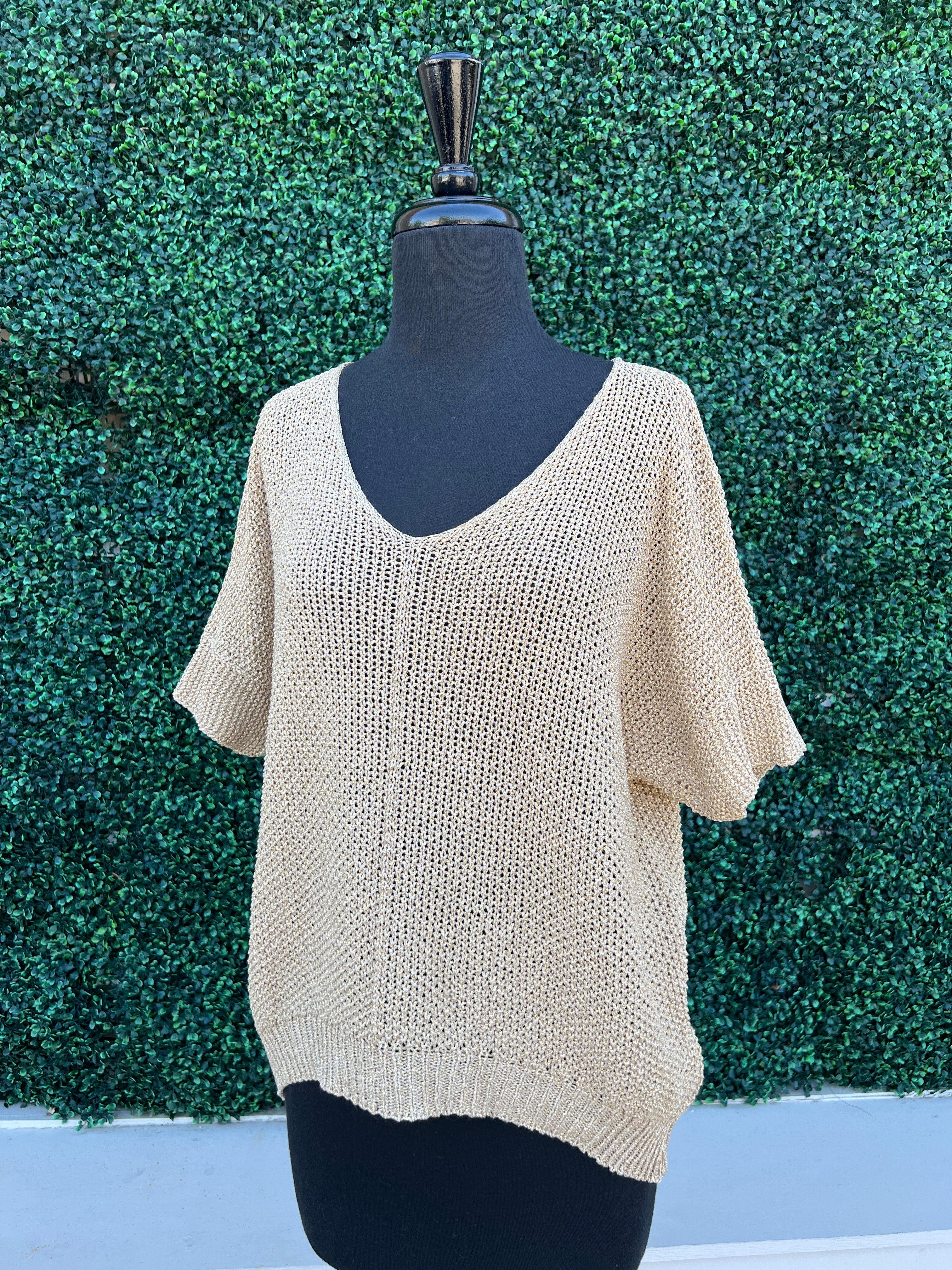 Gold Metallic Open Knit Top - Image 3