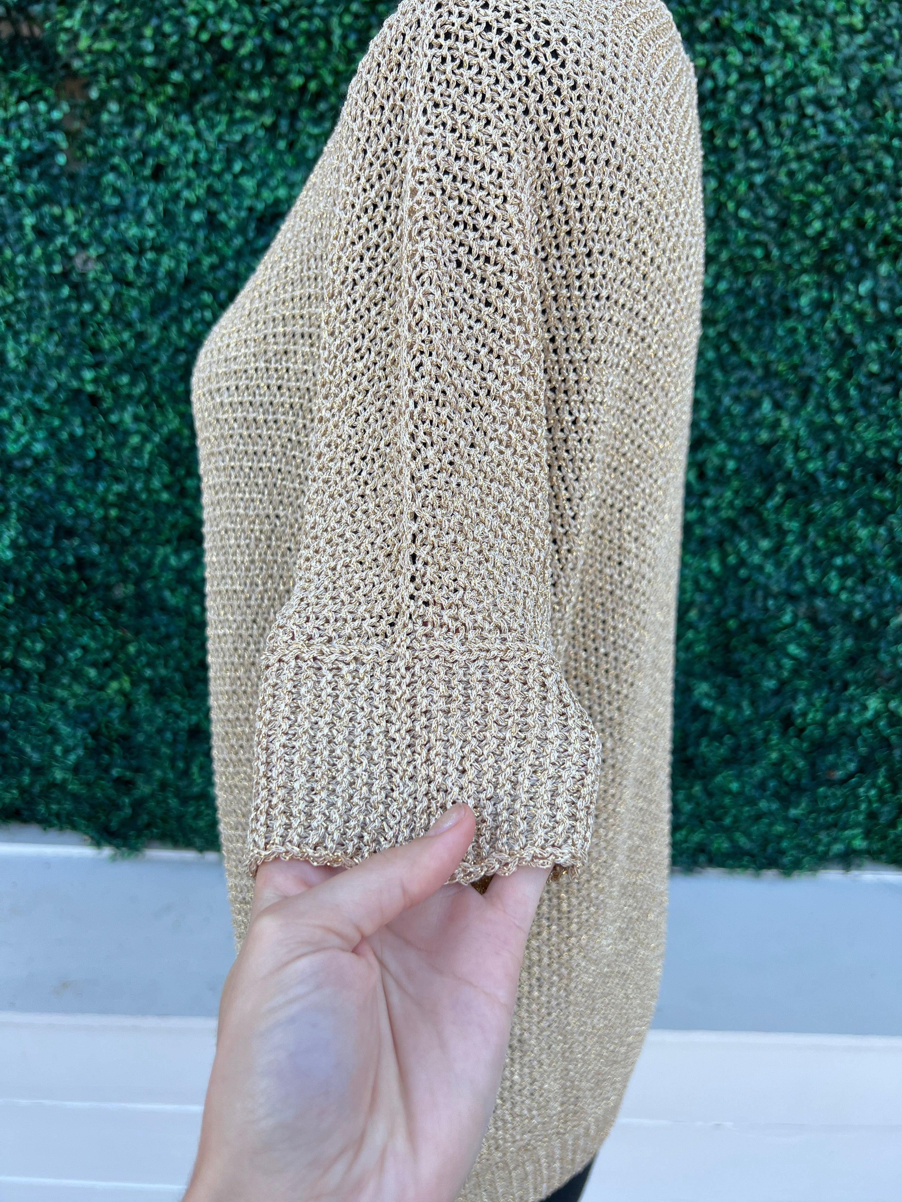 Gold Metallic Open Knit Top - Image 4