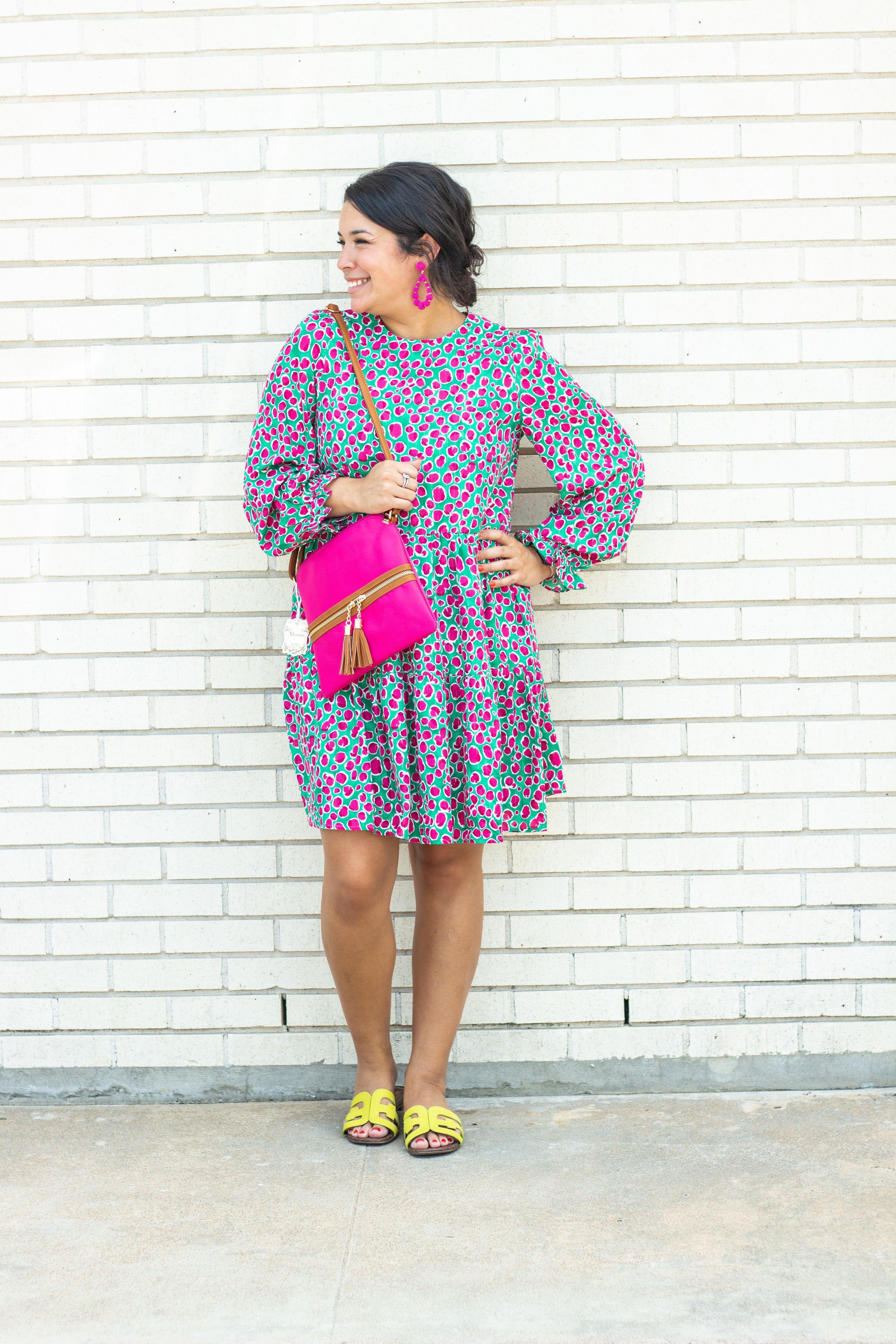 Green & Pink Printed Tiered Dress - Image 2