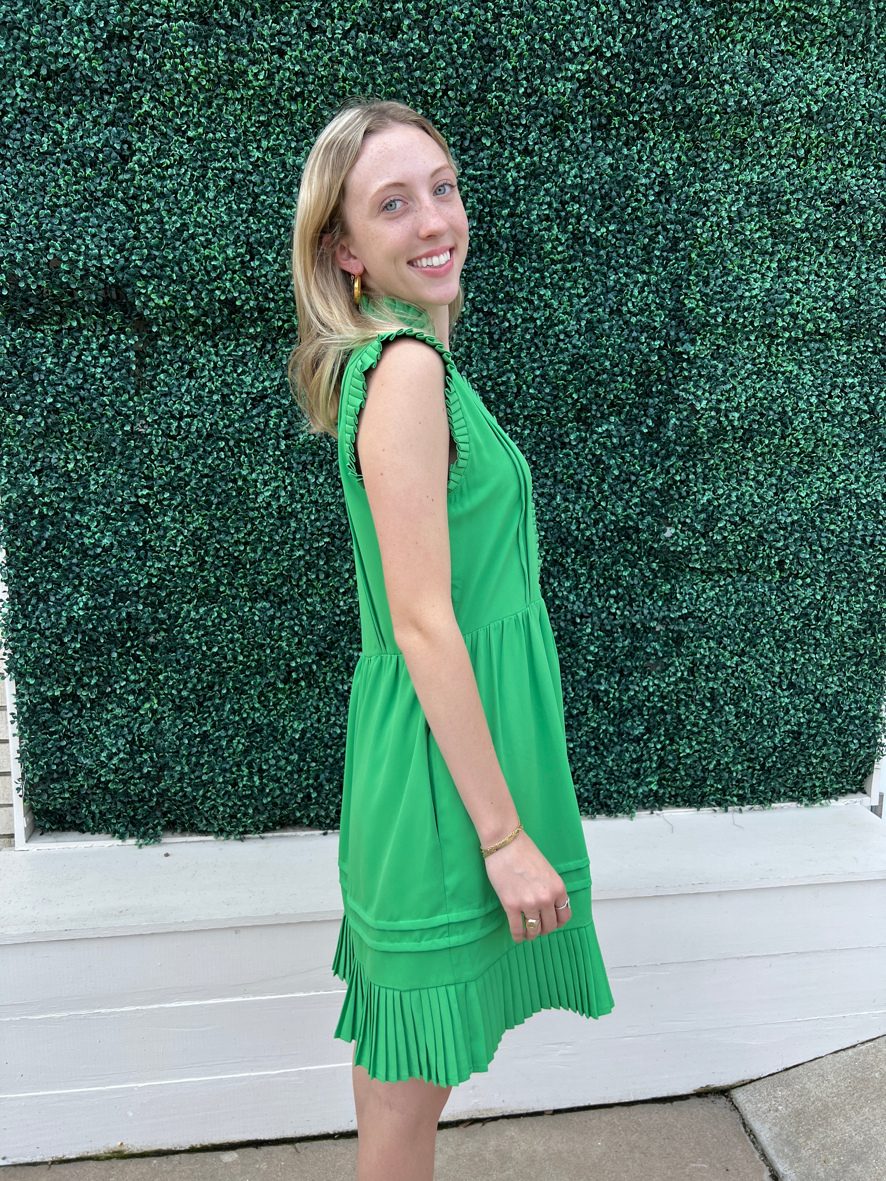 Green Pleated Hem Dress - Image 2