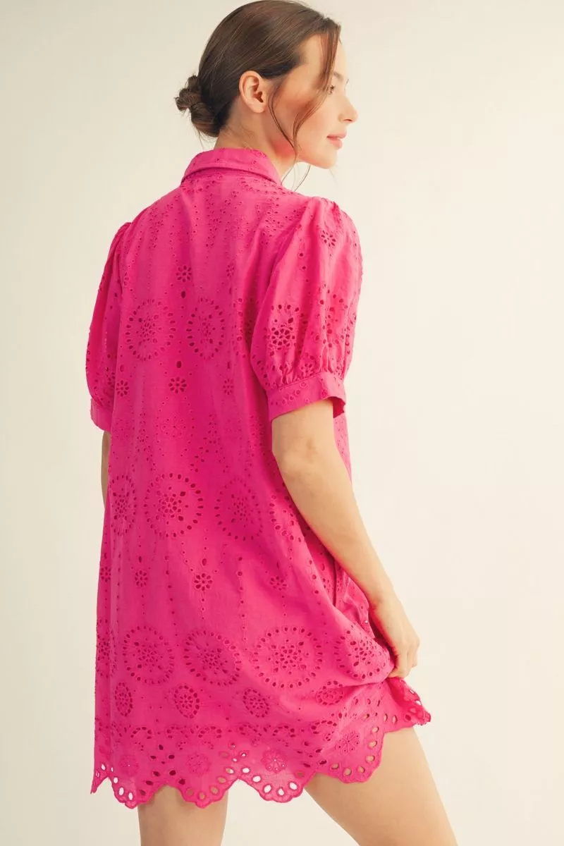 Hot Pink Eyelet Shirt Dress - Image 3