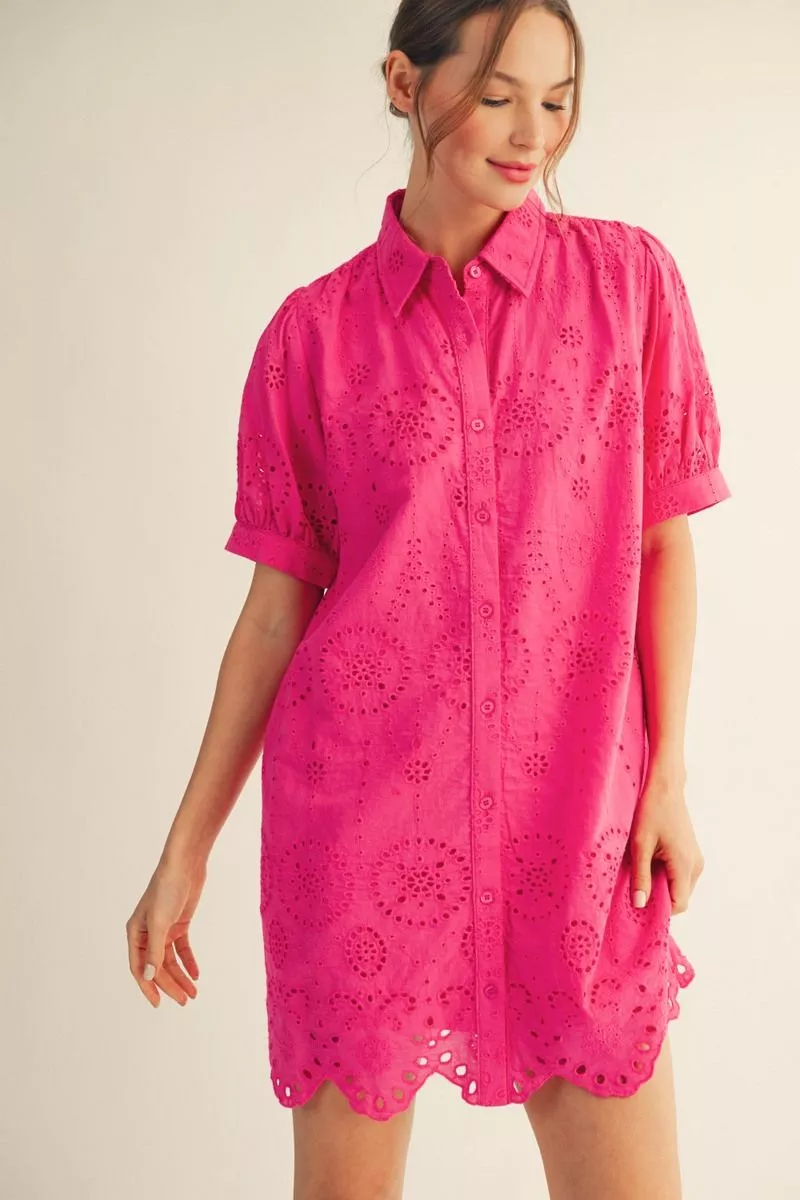 Hot Pink Eyelet Shirt Dress - Image 4