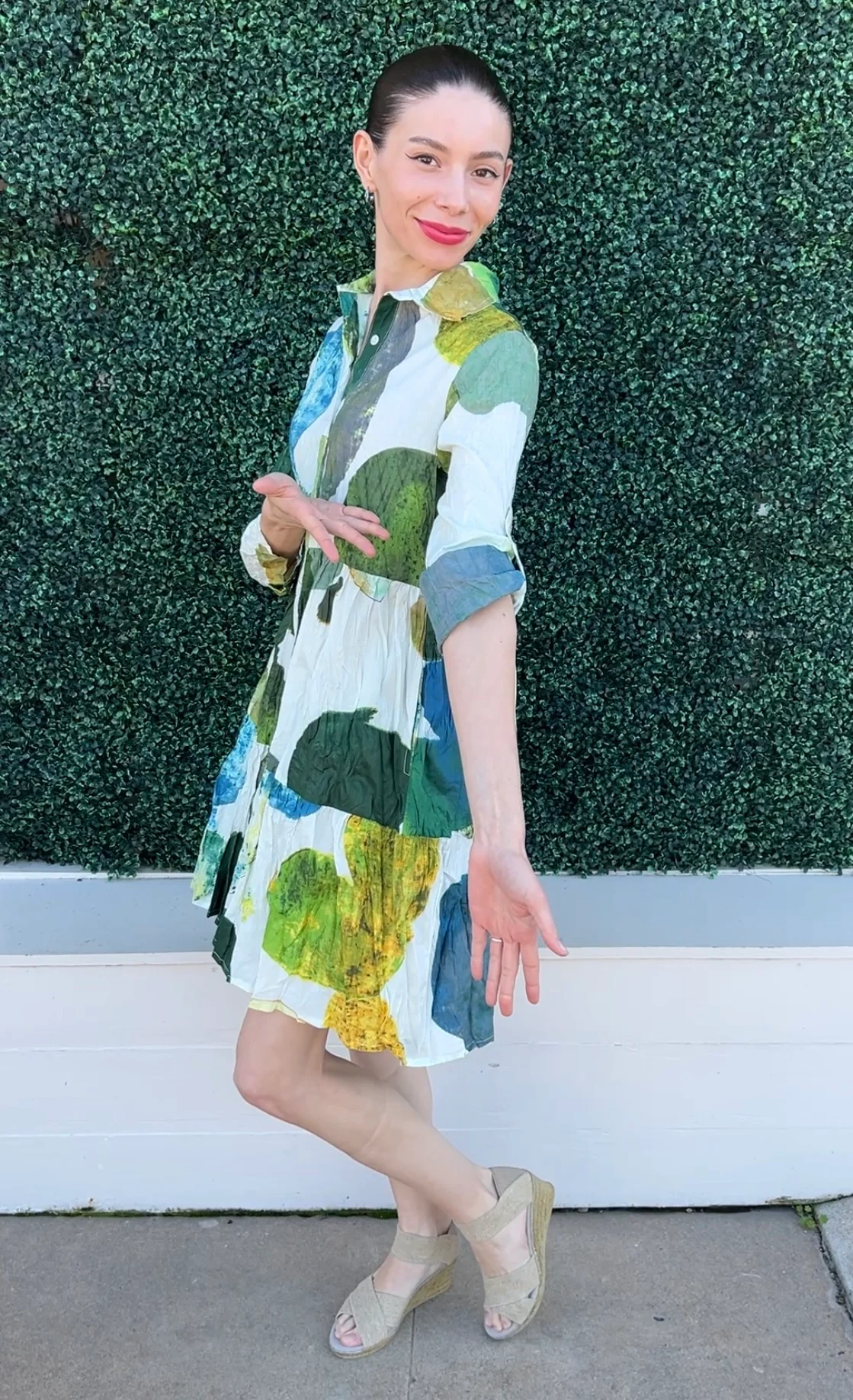 JUNE Leaves Print Tiered Dress - Image 3