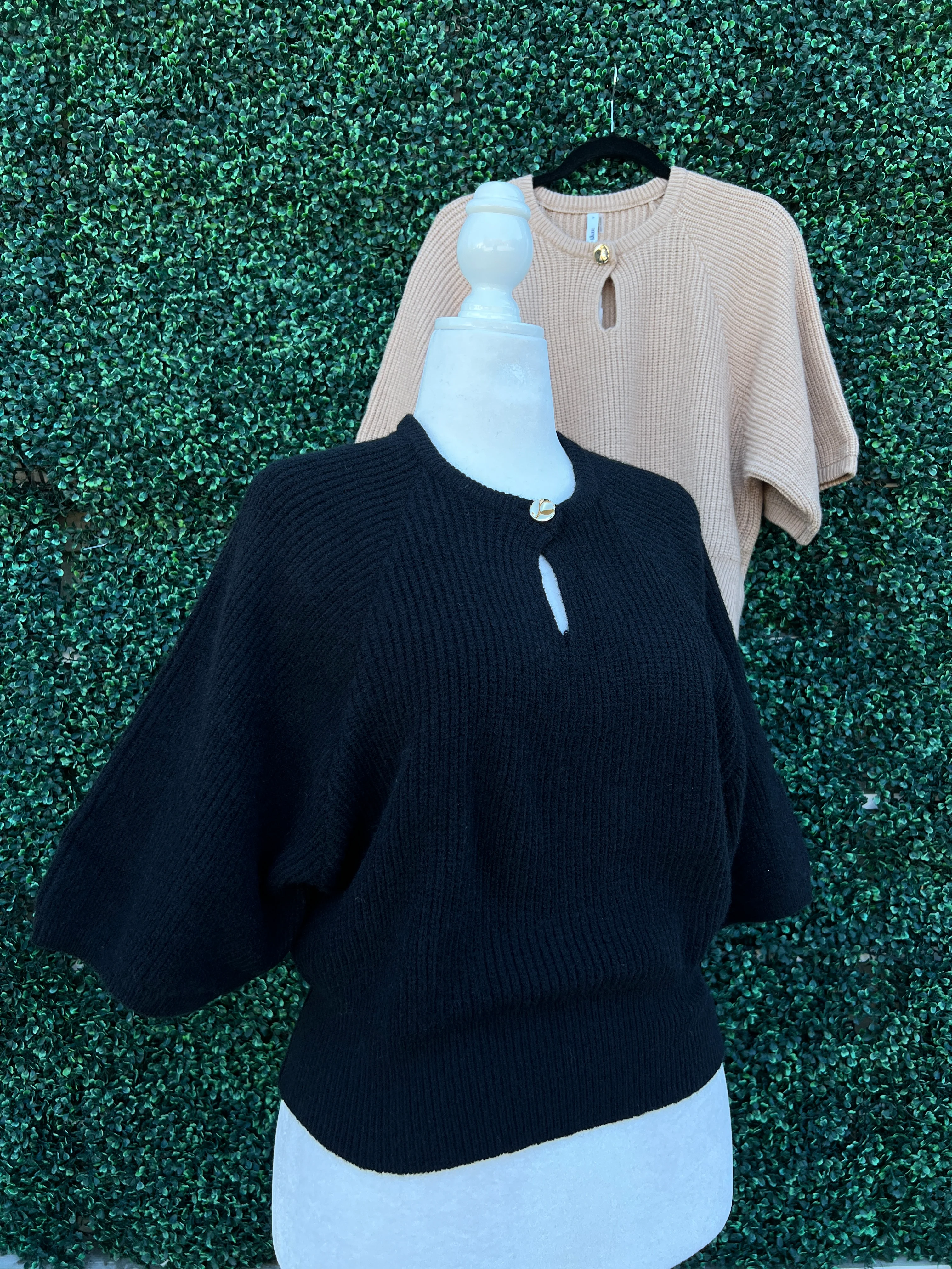Gold Keyhole Short Sleeve Sweater - Image 2