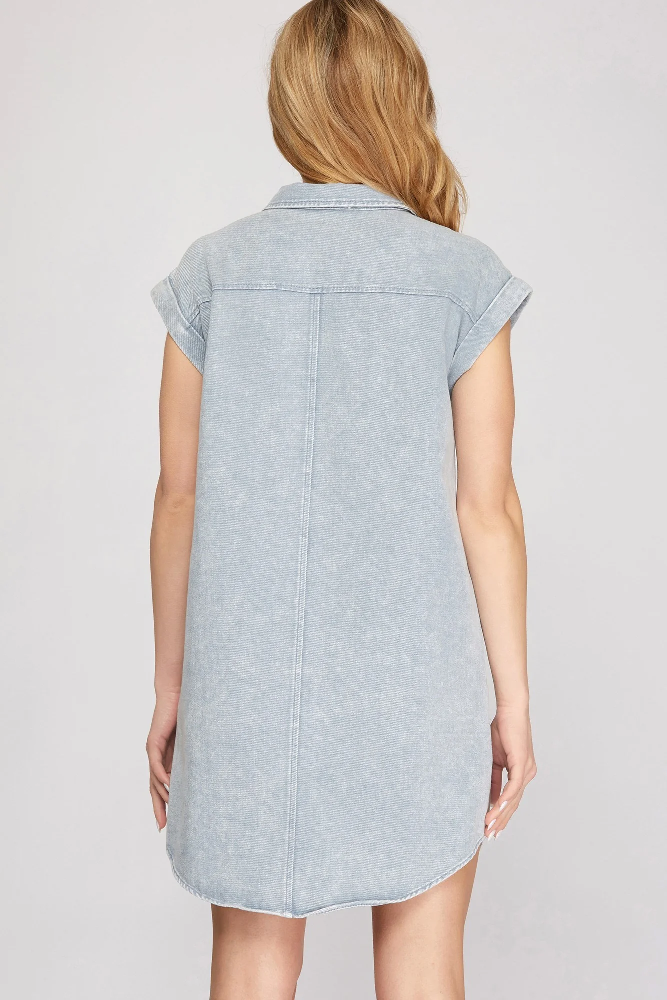 Denim Cap Sleeve Shirt Dress - Image 5