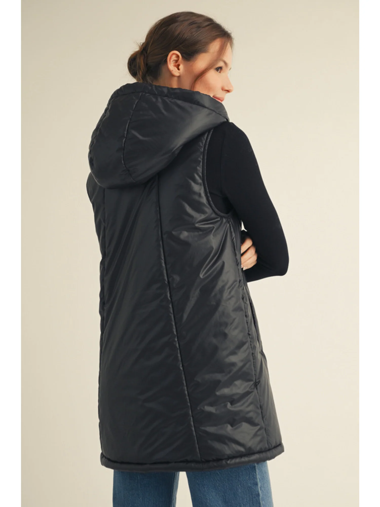 Long Hooded Puffer Vest - Image 4