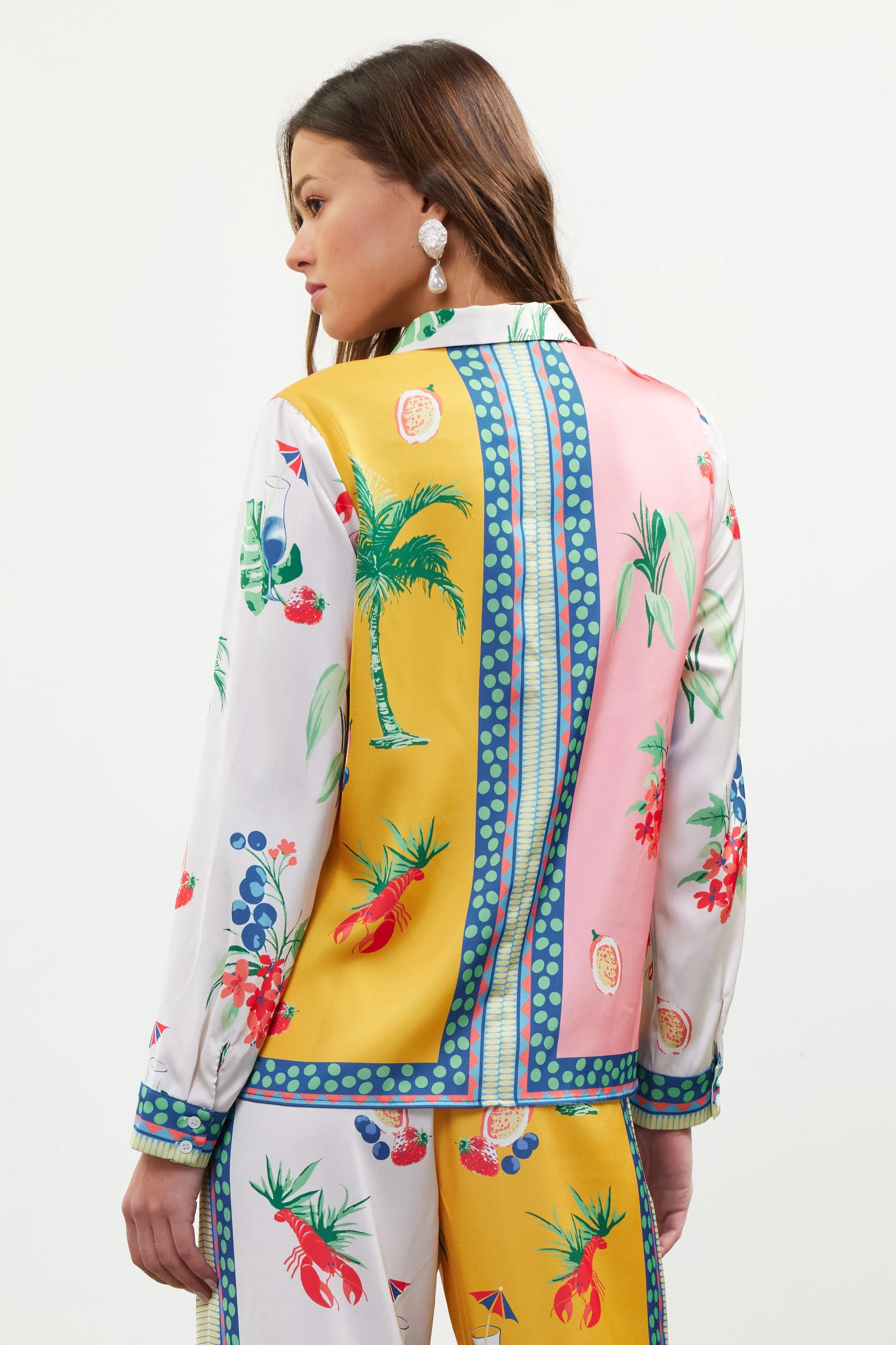 Satin Tropical Scarf Print Button Up - Image 3