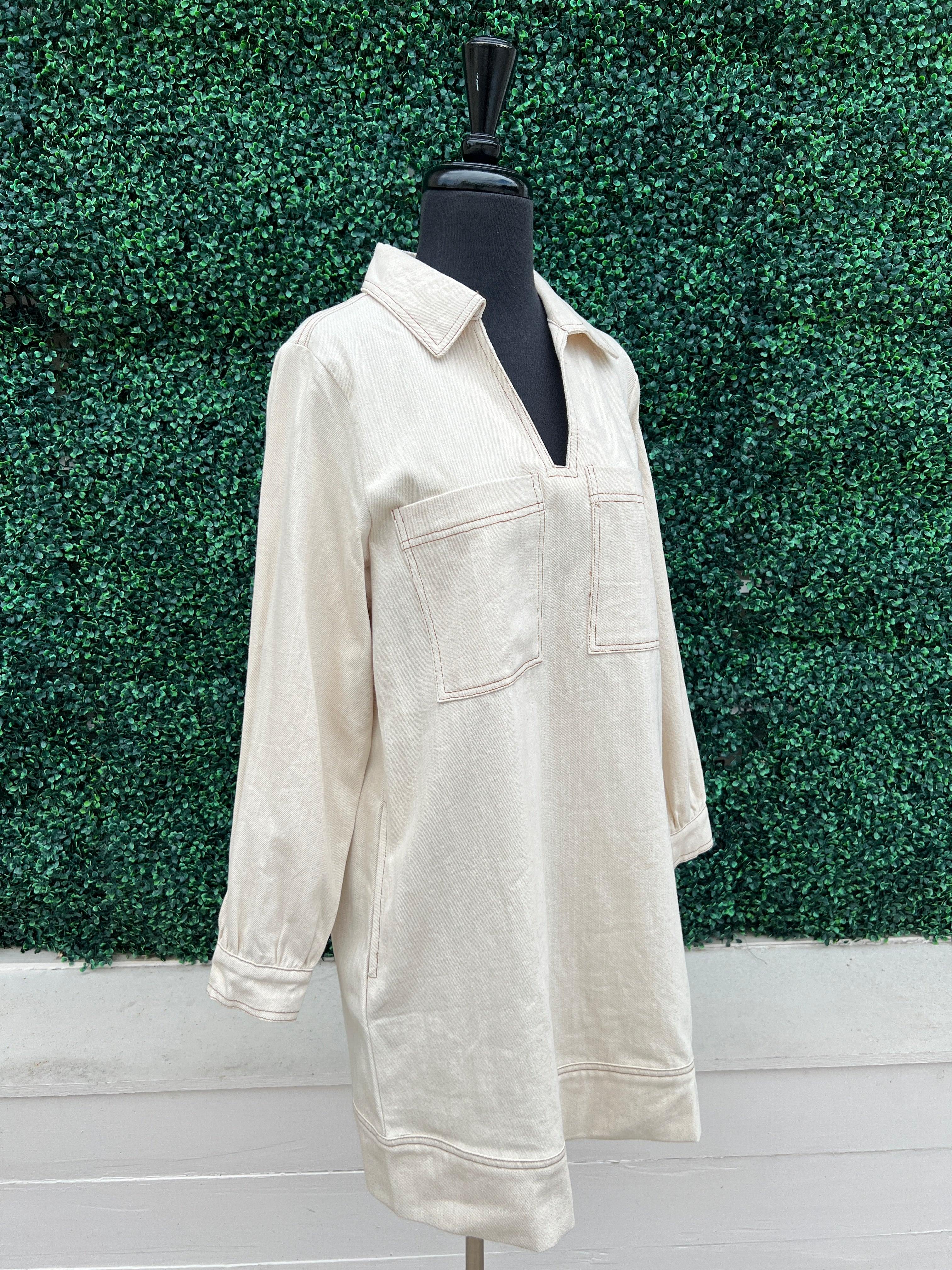 Cream Denim Dress - Image 3