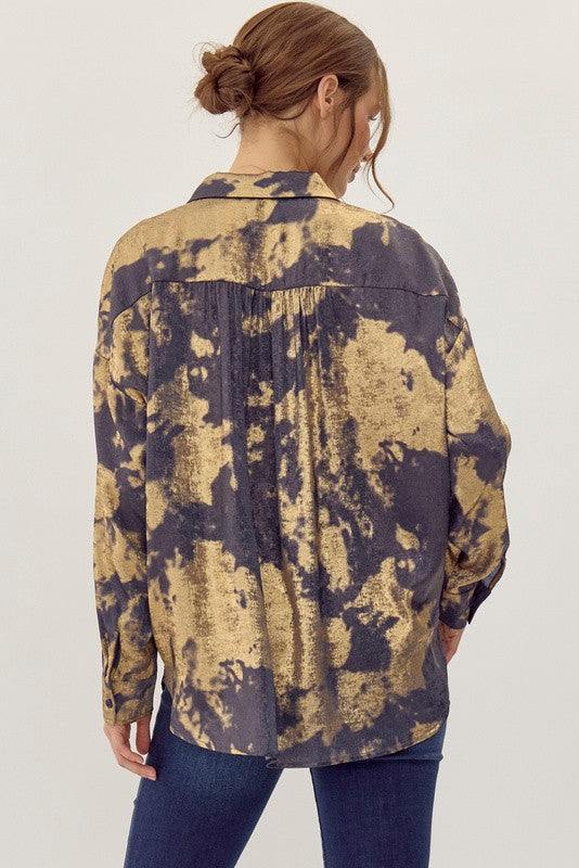 Denim and Gold Foil Blouse - Image 2