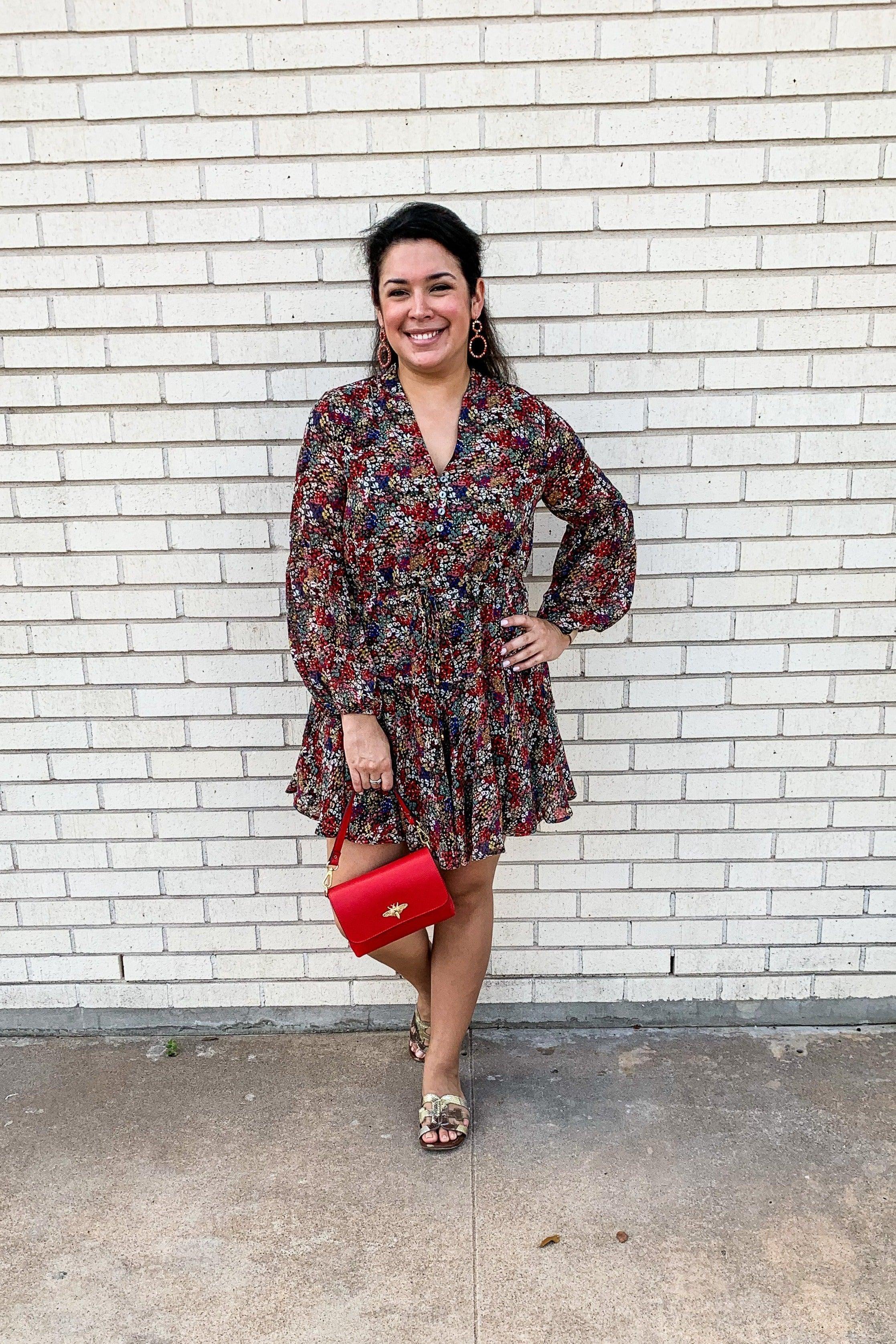 Black Floral Drawstring Dress - Image 2