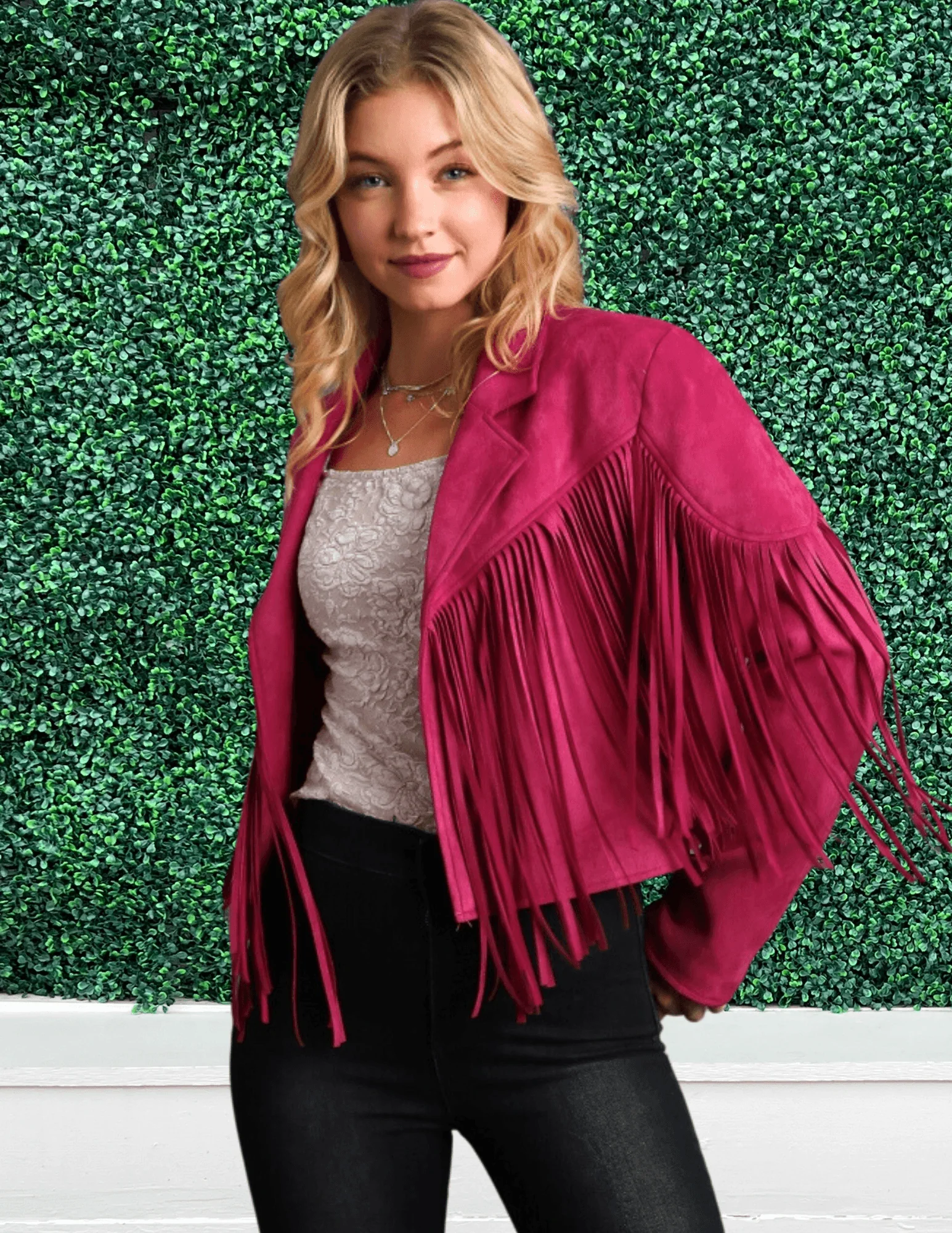 Fringed Faux Suede Jacket - Image 2