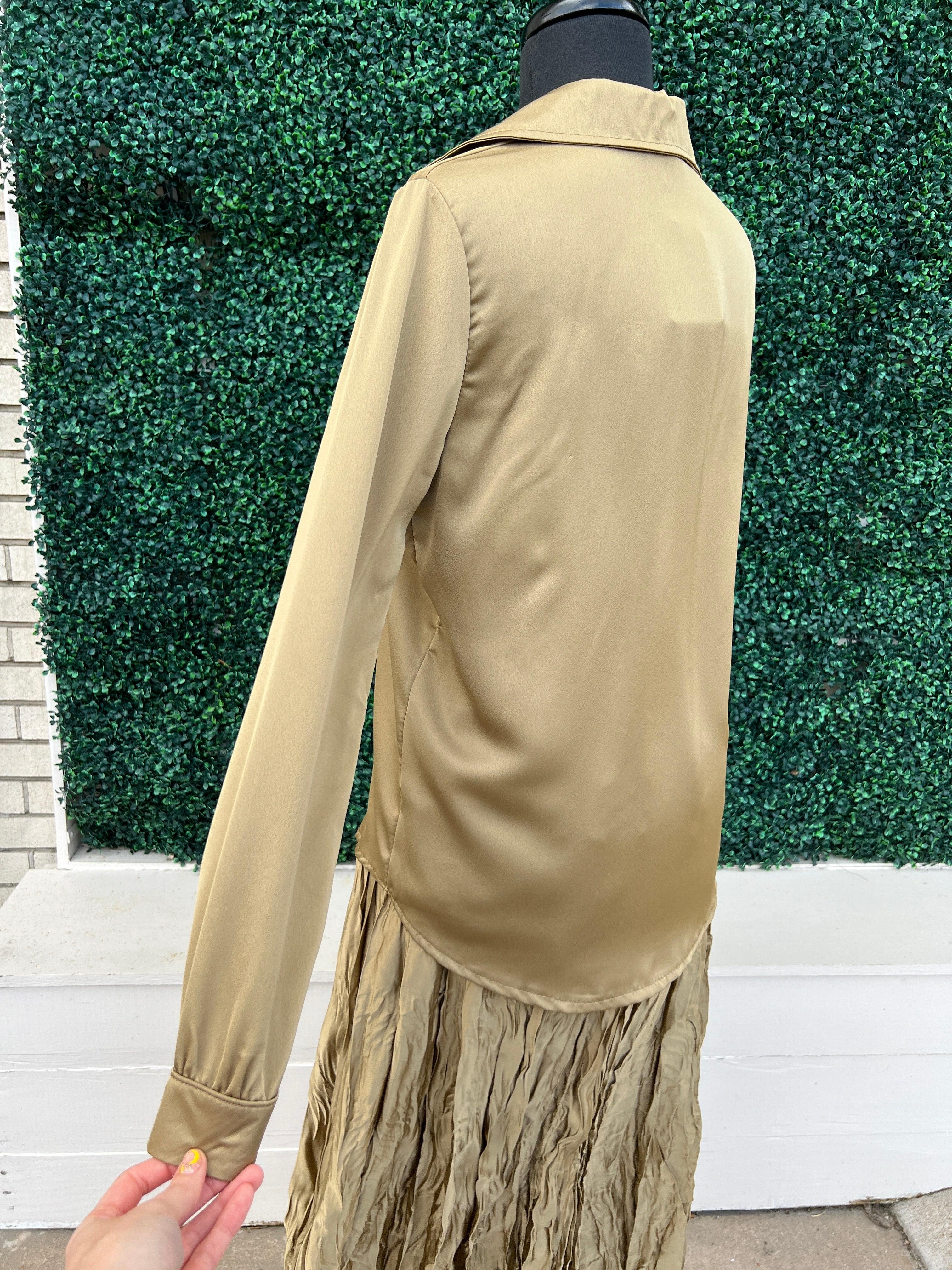 Gold Satin Button Up Shirt - Image 3